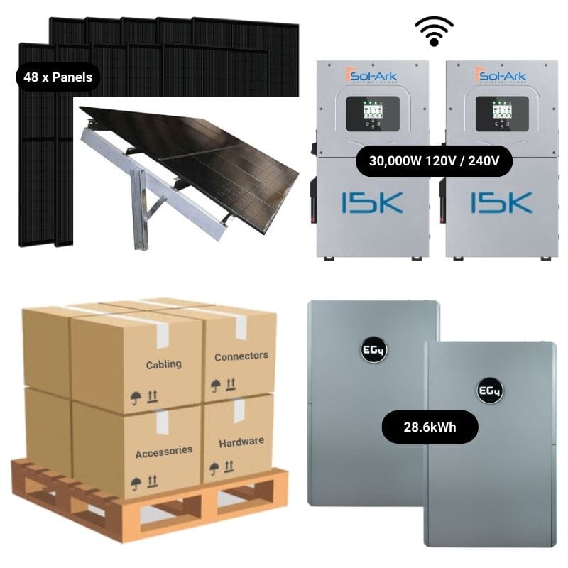 19.68kW Complete Solar Power System with 2 x Sol Ark 15K Inverters, 28.6kWh-61.44kWh Battery Bank & 48 x 410W Monocrystalline Solar Panels | Includes Wiring Schematic [HPK PRO] | Perfect for Off-Grid Homes, RV Living & Emergency Power Backup