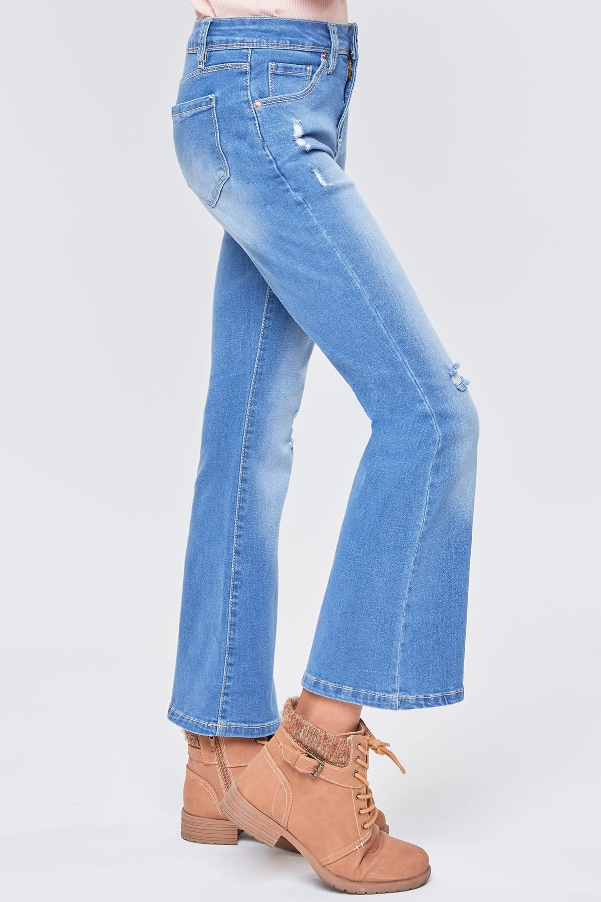 YMI Girls' Basic 1-Button Clean Hem Flare Jeans - Comfortable Stretch Denim Pants for School, Playdates & Casual Outfits