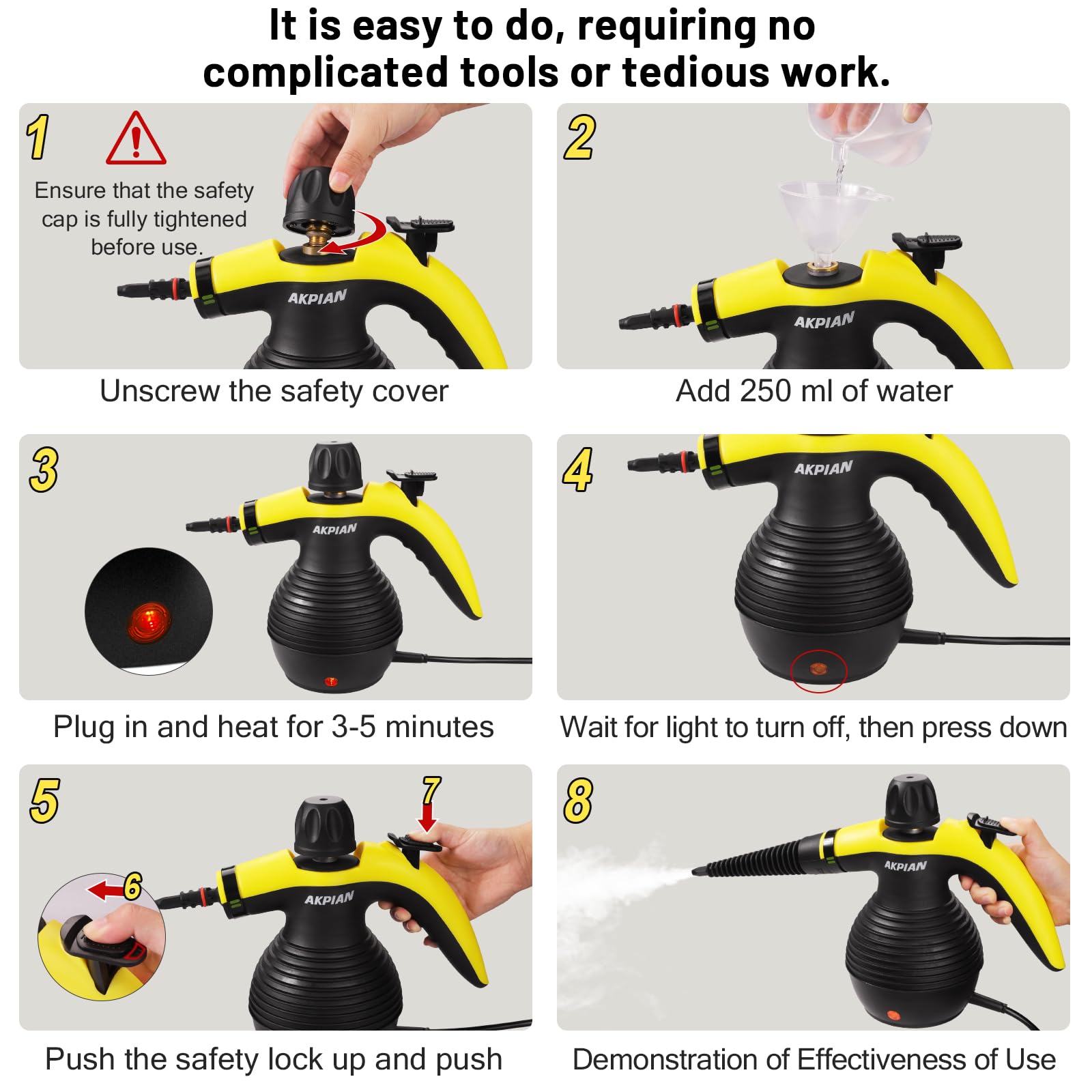 Portable Handheld Steam Cleaner for Home Use - Multipurpose Steamer with Safety Lock & 10 Accessory Kit - Removes Grime, Grease, Stains - Perfect for Kitchen, Bathroom, Car Detailing & Upholstery Cleaning
