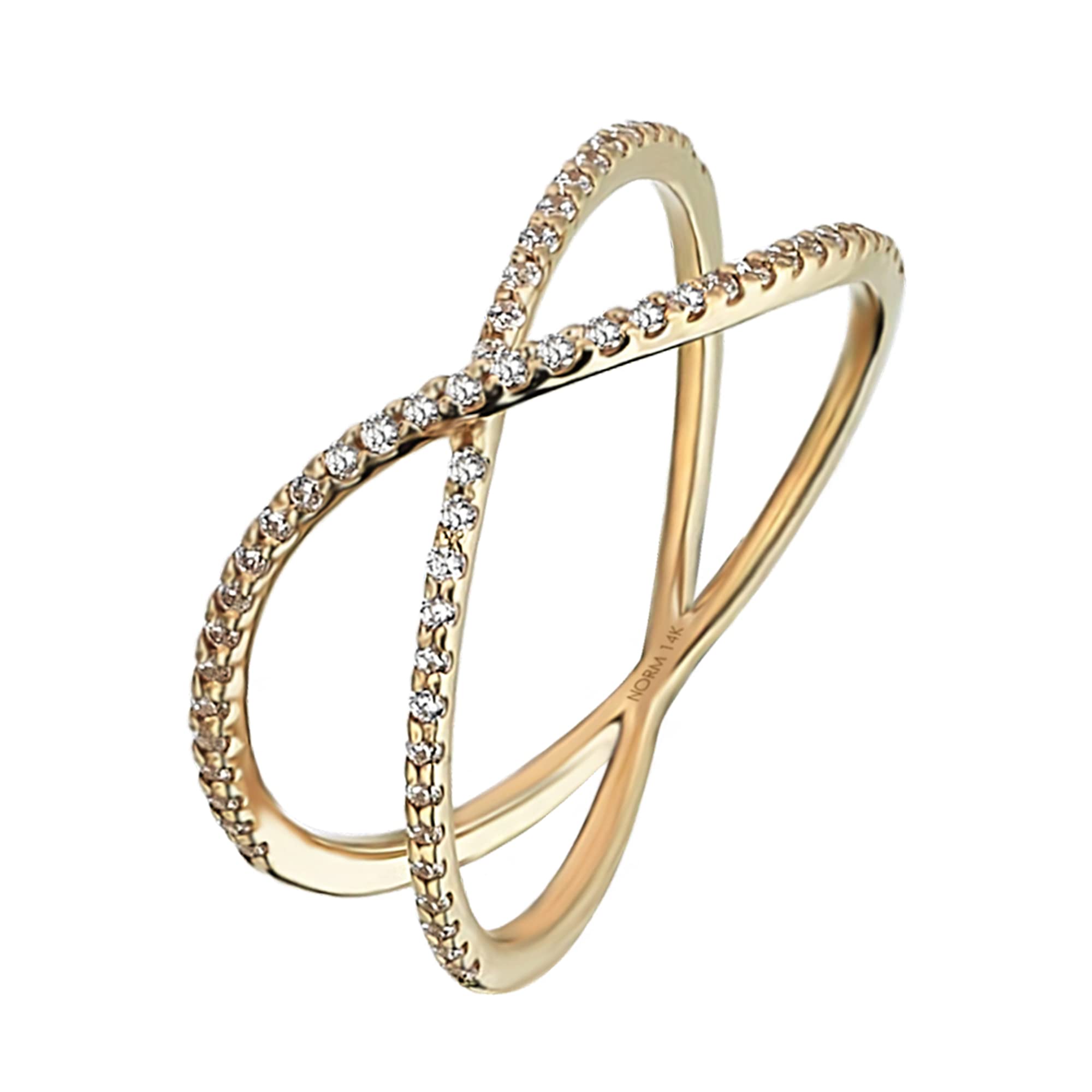 14K Solid Gold X Ring - Elegant Wrap Around & Stackable Criss Cross Double Band Ring for Women | Perfect for Layering, Everyday Wear, and Special Occasions