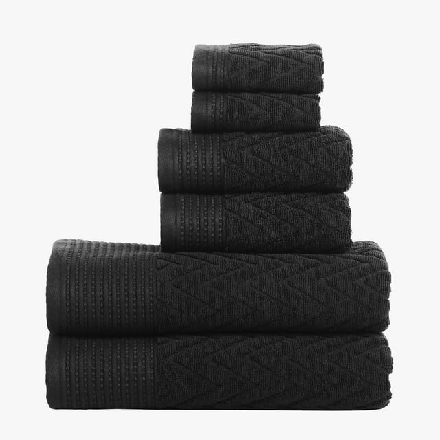 Premium 6-Piece Chevron Cotton Bath Towel Set - Soft, Absorbent & Quick-Drying - Perfect for Bathroom, Spa, Gym & Beach Use