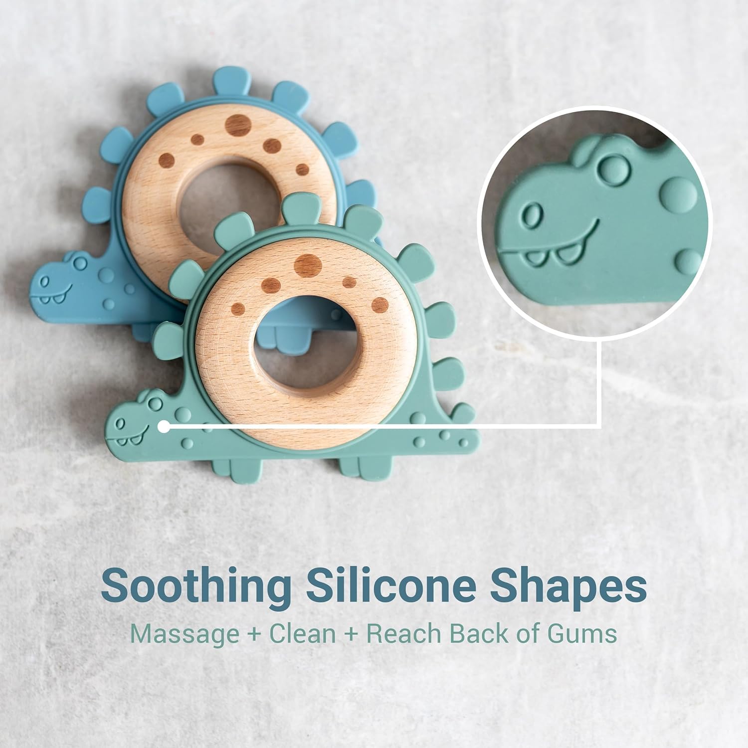Personalized Baby Boy Gifts - Custom Wood & Silicone Teething Ring with Laser Engraved Name - Natural Dinosaur Teether for Newborns - Unique Baby Shower Gift with Gift Bag (Blue) | Perfect for New Parents, Baby Showers & First Birthday Presents