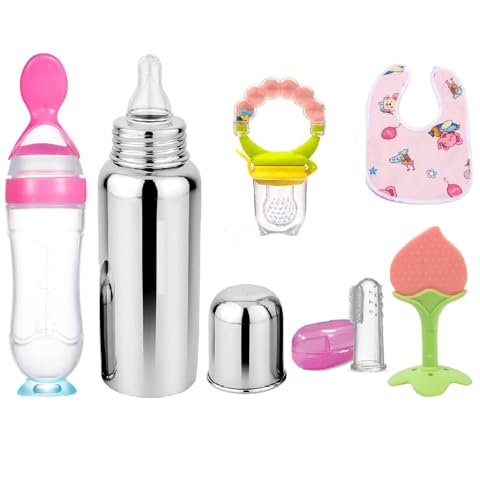Pink With Rattle Feeder And Steel Bottle
