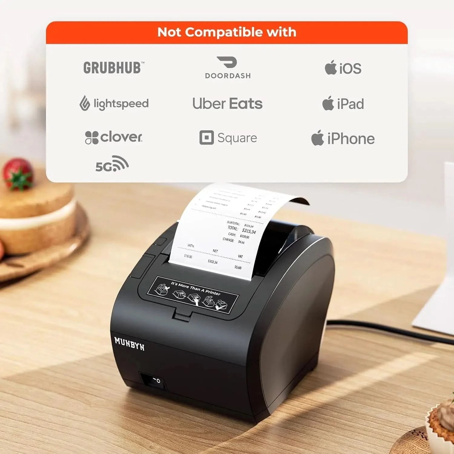 MUNBYN P047 WiFi Thermal Receipt Printer for Retail, Restaurant & POS - Fast Wireless Printing for Small Business & Home Use