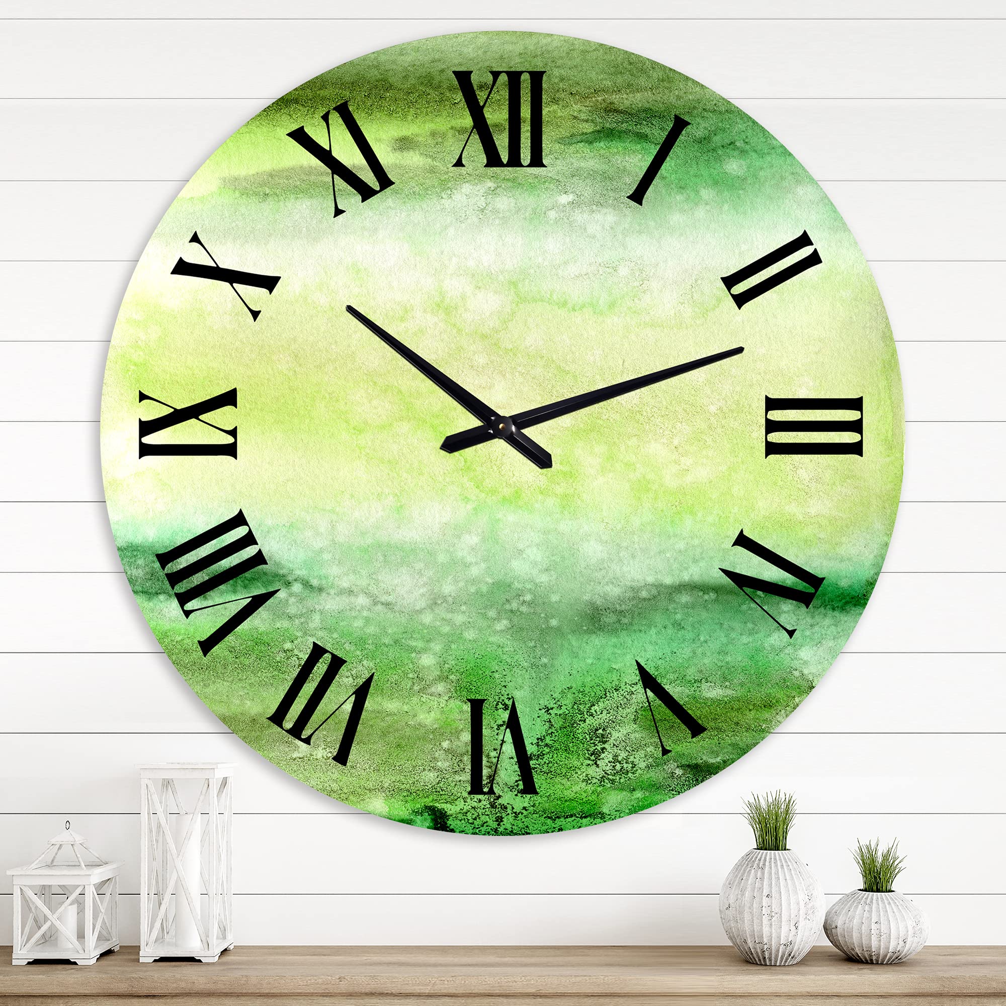 DesignQ Modern Wall Clock - Pastel Abstract with Dark Green & Beige Spots - Large Fractal Wall Clock for Bedroom, Living Room & Office Decor - Silent Non-Ticking Home & Office Décor