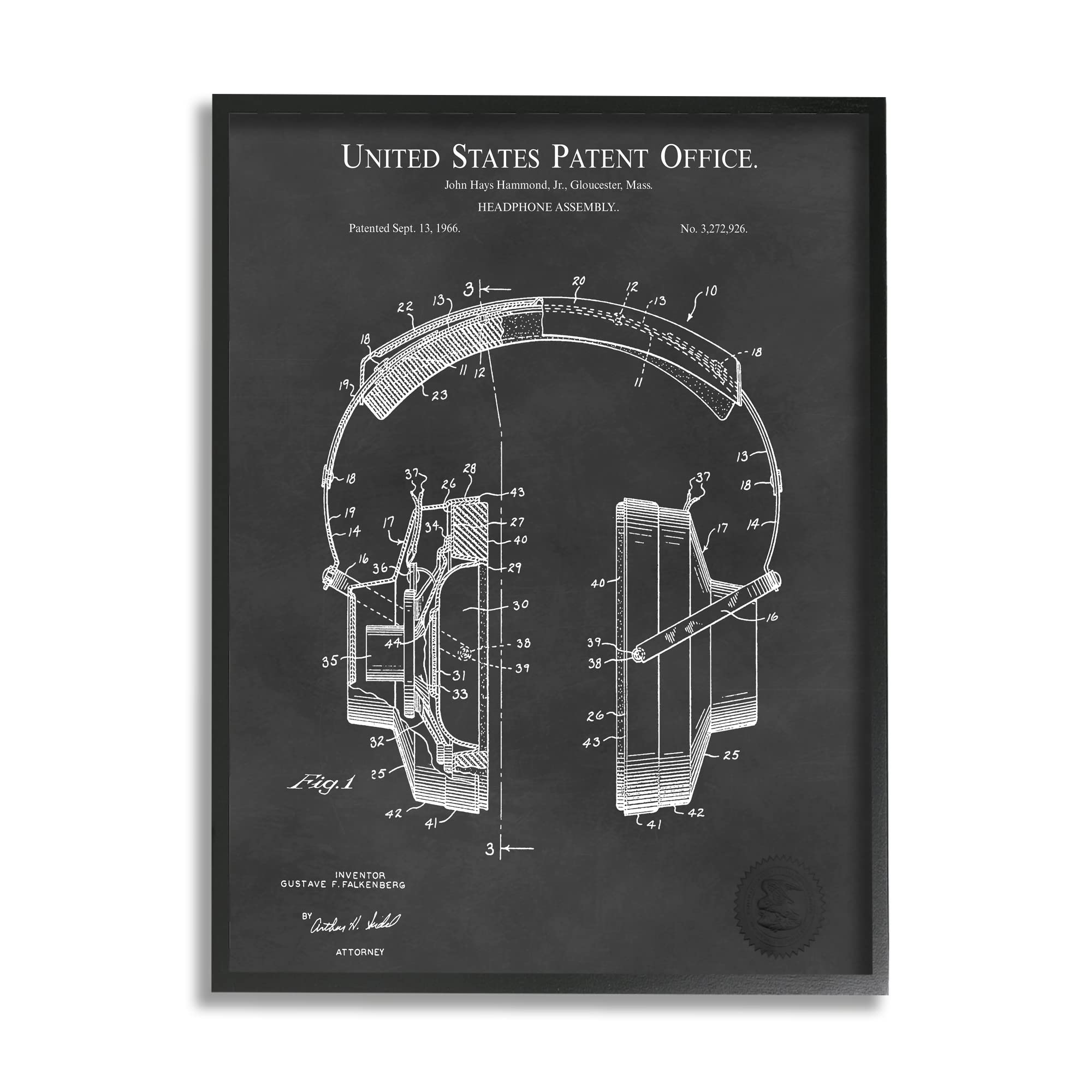 Stupell Industries Detailed Music Headphones Blueprint Patent Wall Art - Karl Hronek Design - Perfect for Music Lovers & Home Office Decor