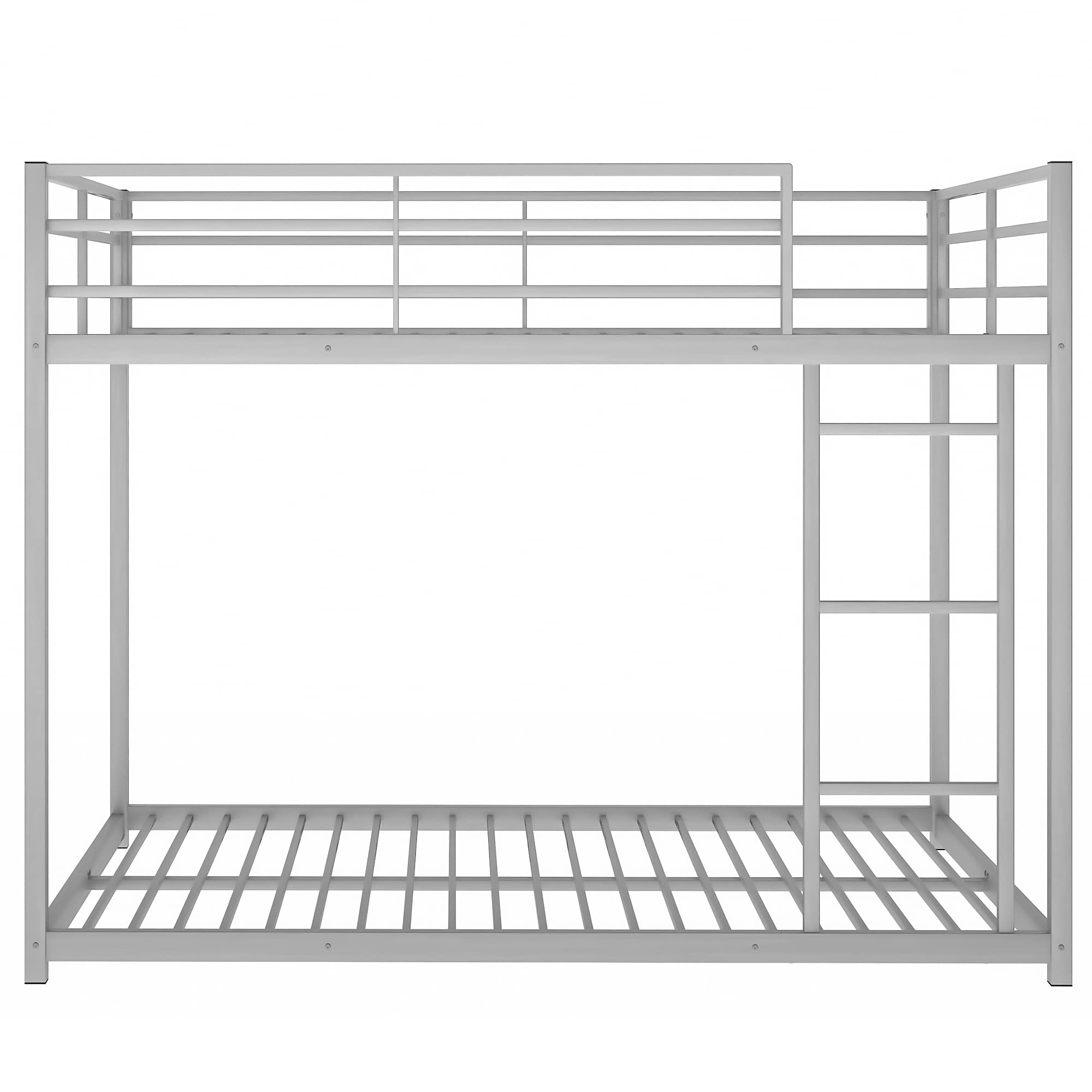 Full Over Full Metal Bunk Bed - Heavy Duty Low Profile Bunk Bed with Safety Guard Rails & Ladder for Kids, Teens & Adults - No Box Spring Needed (Silver) - Perfect for Small Bedrooms, Dorms & Guest Rooms