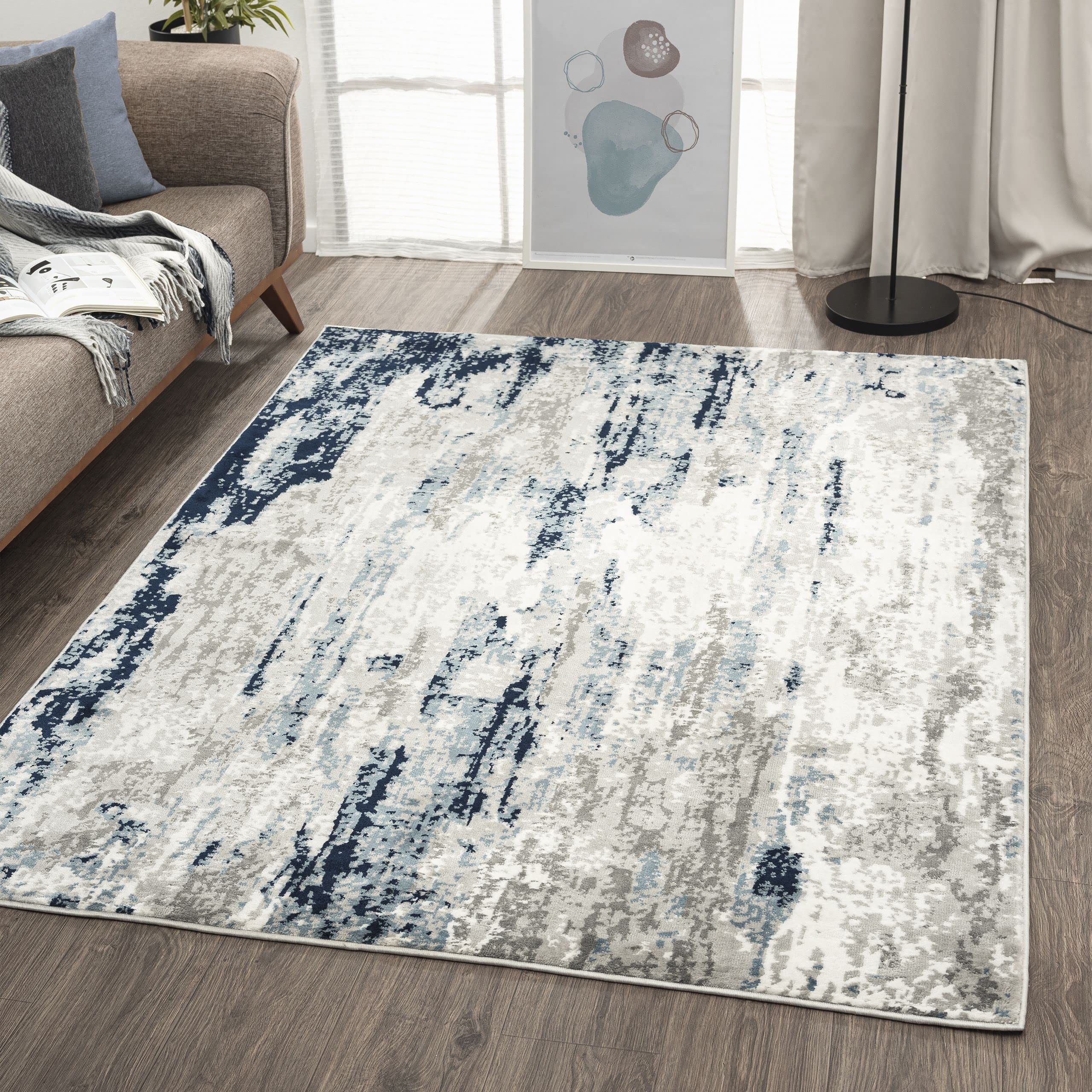 Luxe Weavers Modern Abstract Blue 8x10 Area Rug - Stain Resistant Non-Shedding Carpet for Living Room, Bedroom & Office Decor