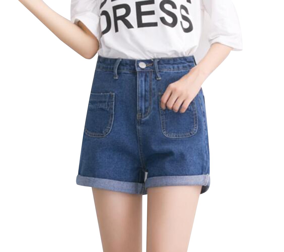 Trendy XU Women's High Waist Denim Shorts - Distressed Washed Cuffed Jean Shorts for Summer | Casual Outfit, Beach Vacation, Street Style Fashion