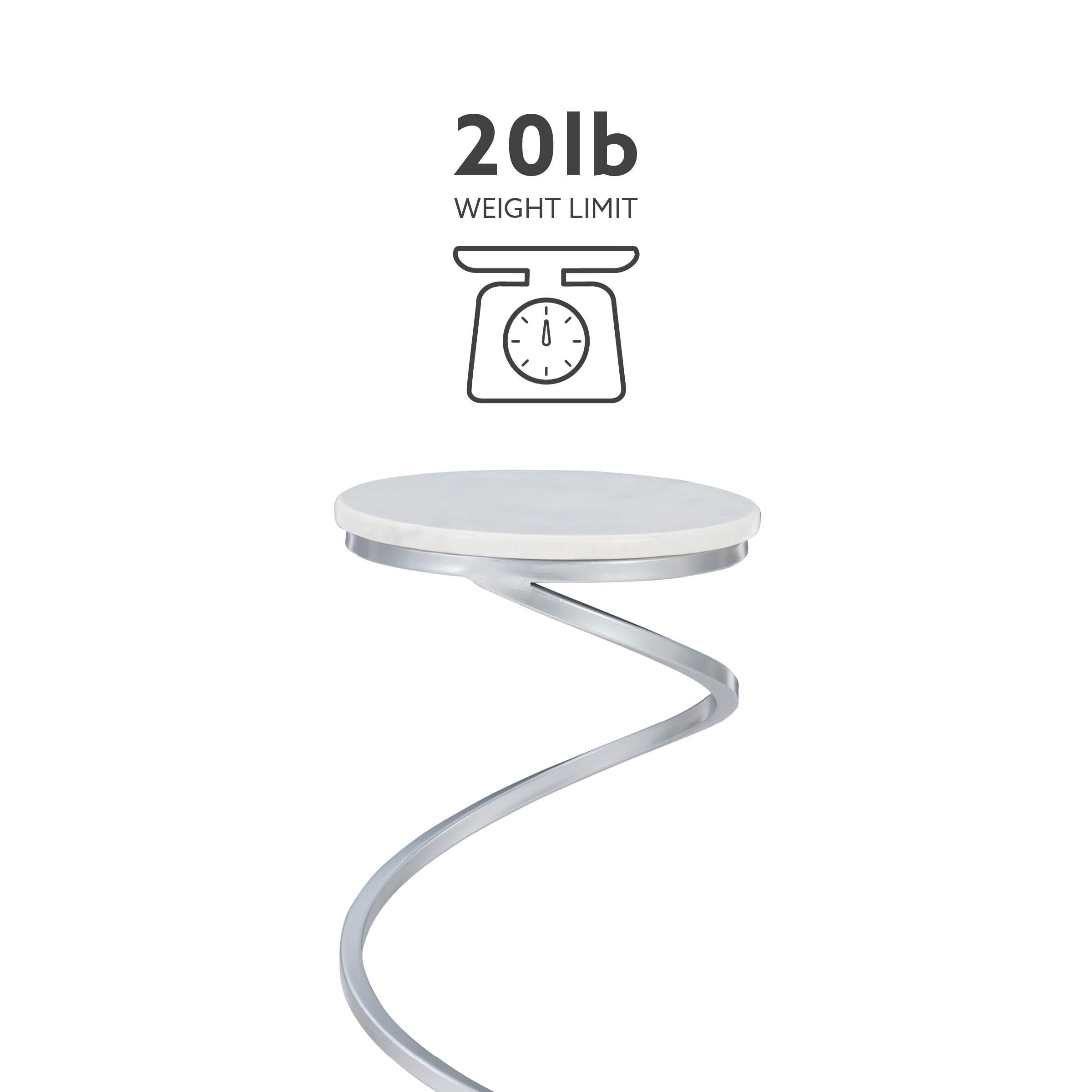 Powell Nora Table - Silver Spiral Metal Base with White Marble Top - Modern Drink Table for Living Room, Bedroom, or Office