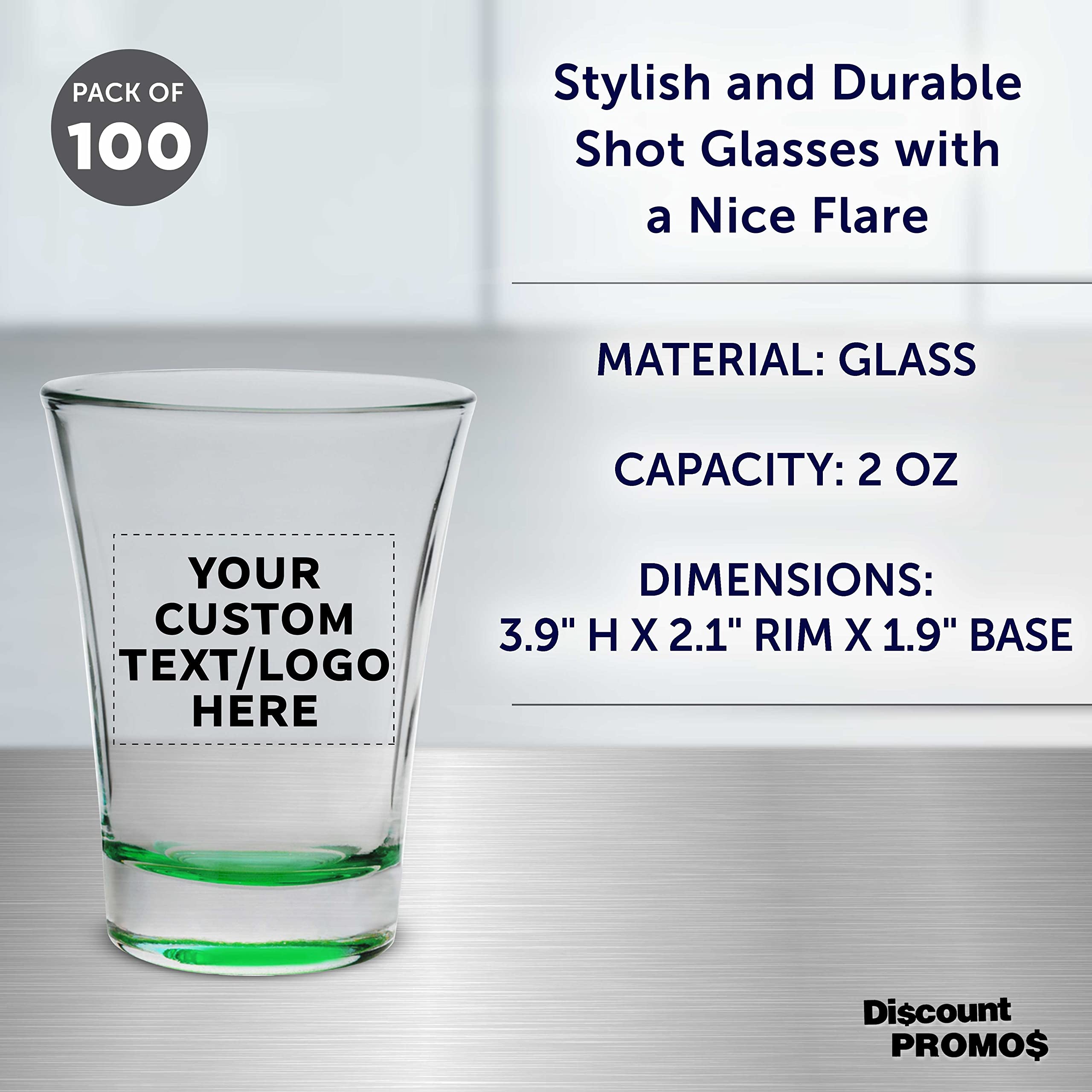 100-Pack Custom 2 oz Shot Glasses Bulk - Personalized Barware for Weddings, Parties & Gifts - Durable Green Drinking Glasses - Perfect for Bachelor Parties, Tailgates & Bar Decor