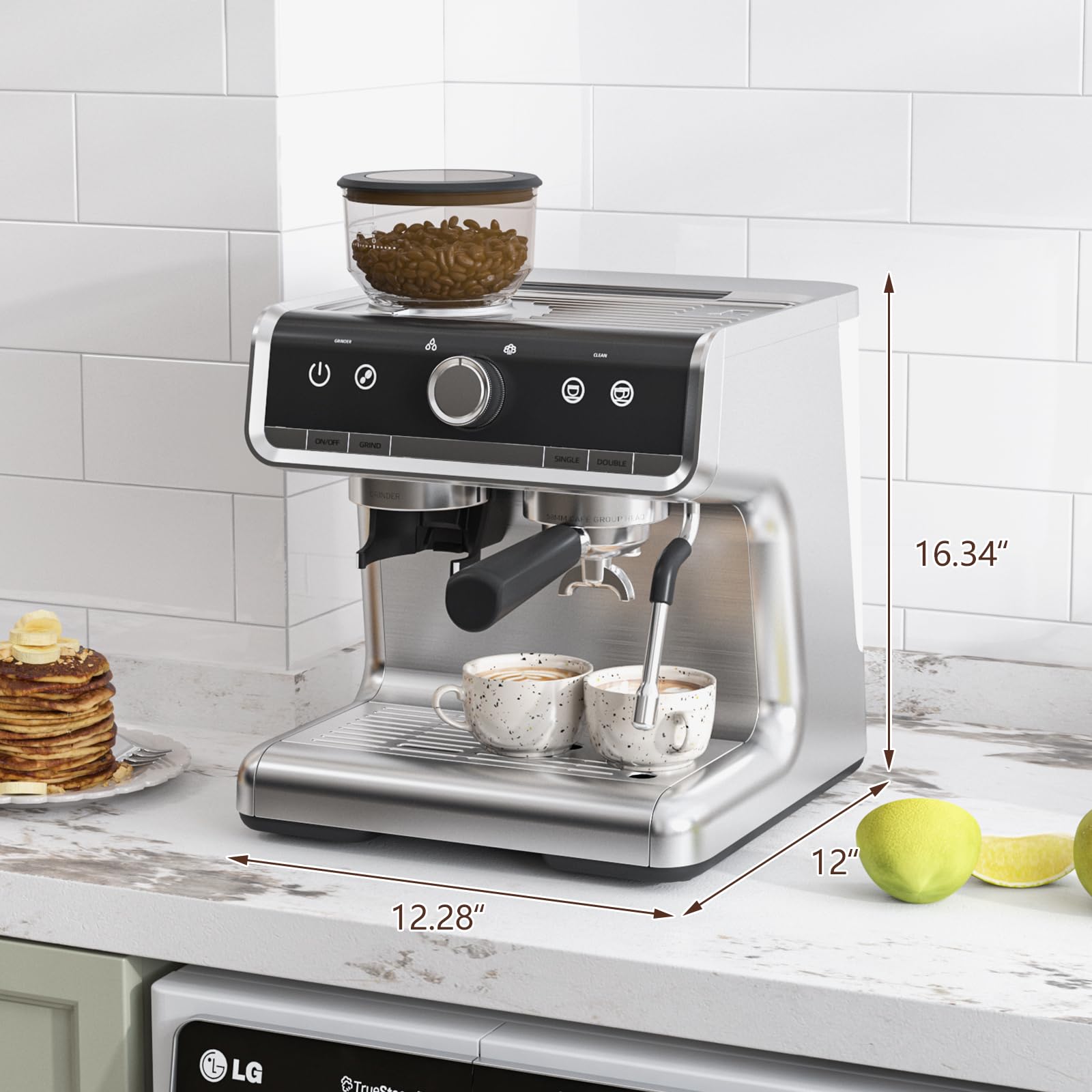 Premium 20 Bar Espresso Machine with Milk Frother & Built-in Coffee Grinder - Professional Home Coffee Maker for Espresso, Cappuccino, Latte - Single & Double Cup Options - 2.8L Removable Water Tank - Perfect for Home Baristas & Coffee Lovers (Ideal for Breakfast, Office Use & Entertaining Guests)