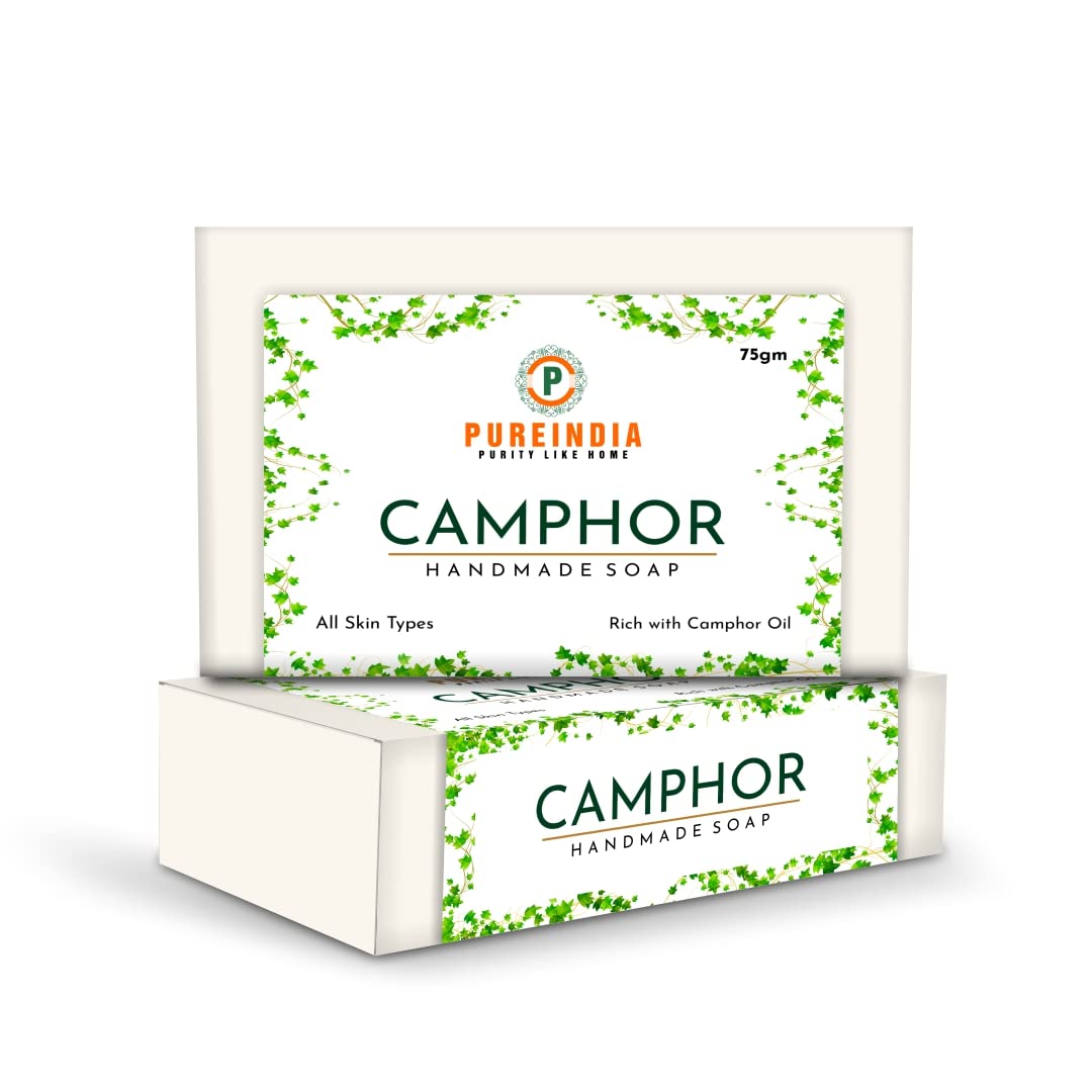 Pureindia Camphor Soap - Handmade Natural Soap with Pure Camphor Powder & Oil, Set of 5 (100g Each) | Aromatherapy, Meditation & Relaxation, Skin Cleansing & Purifying