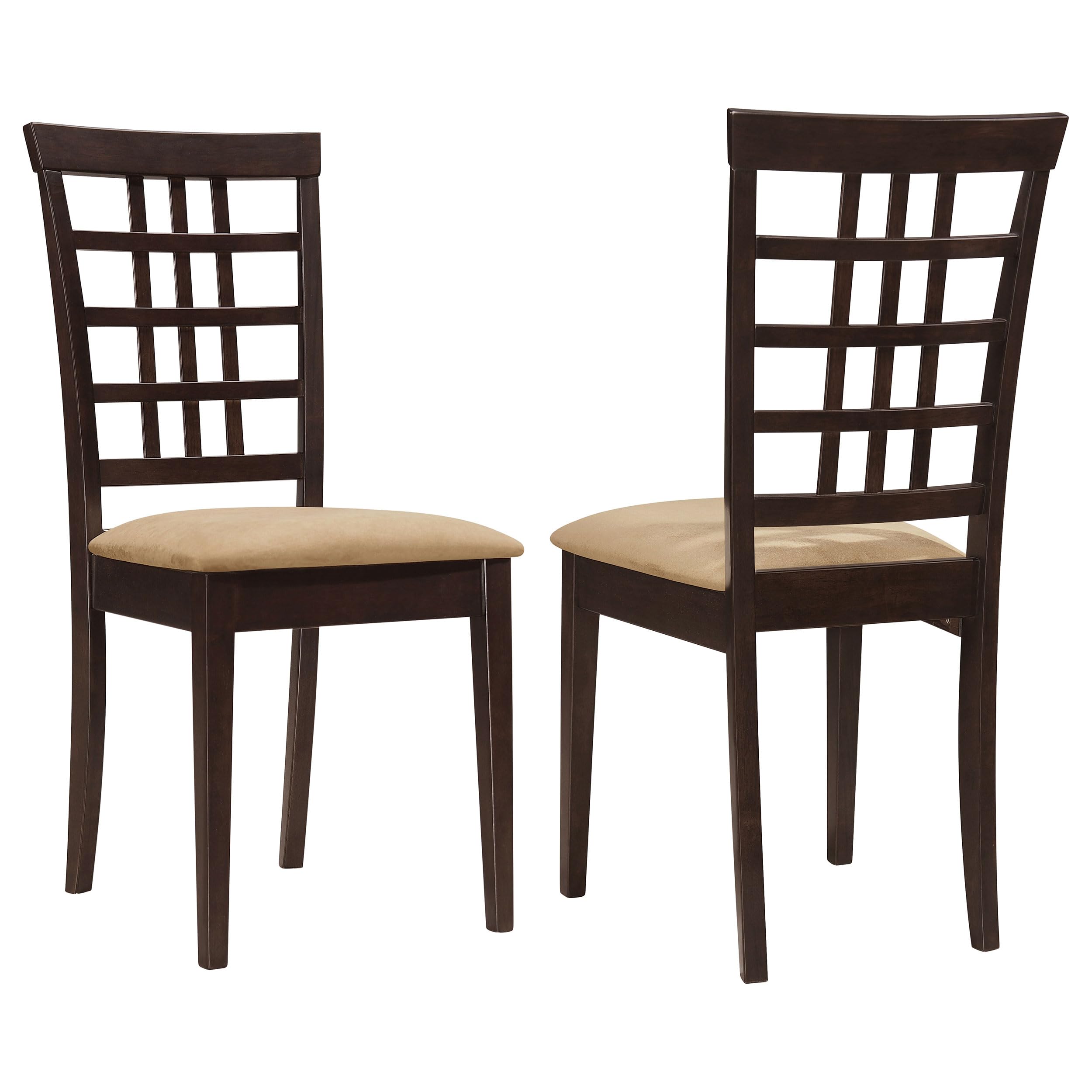 Coaster Home Furnishings Kelso 2-Piece Armless Dining Chairs Set - Wood Frame & Fabric Upholstery with Grid Backrest - Cappuccino Finish - Perfect for Kitchen, Dining Room, Breakfast Nook & Small Spaces