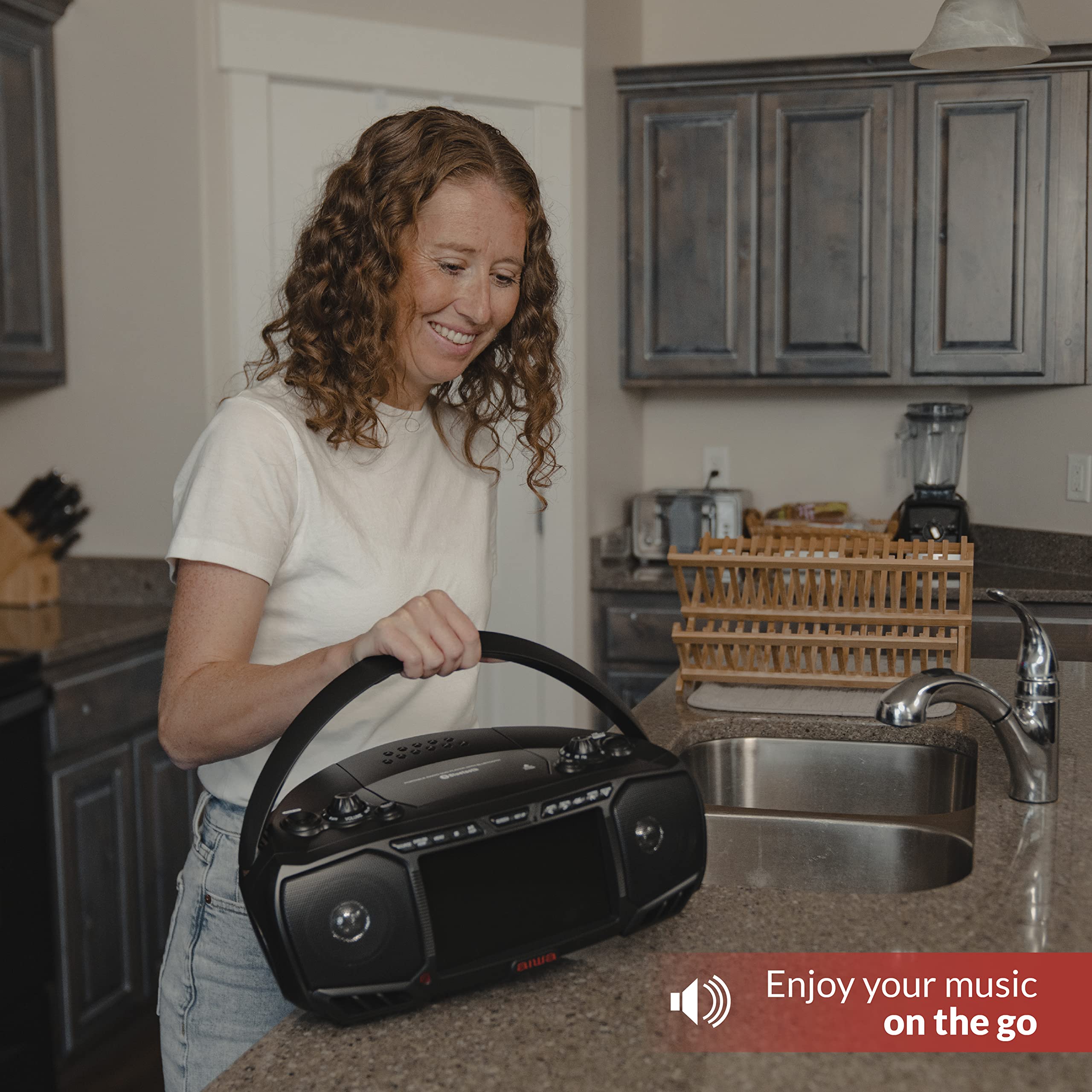 Aiwa Portable Boombox Bluetooth Speaker - 3W x 2 Stereo Sound with Bass Boost, 7