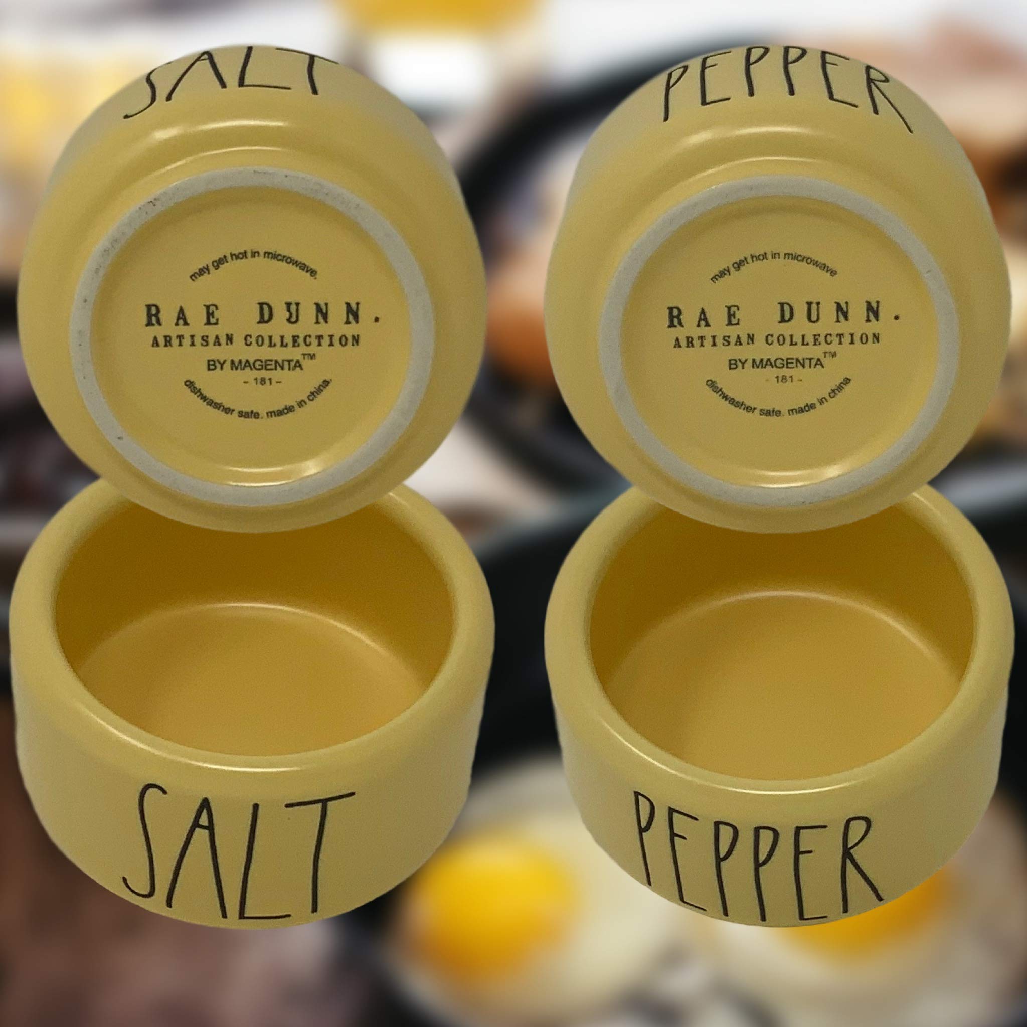 Rae Dunn Pastel Yellow Salt and Pepper Shakers Set of 2 - Stackable Ceramic Condiment Containers with LL Font Letters - Perfect for Kitchen, Dining Table, and Gift Giving