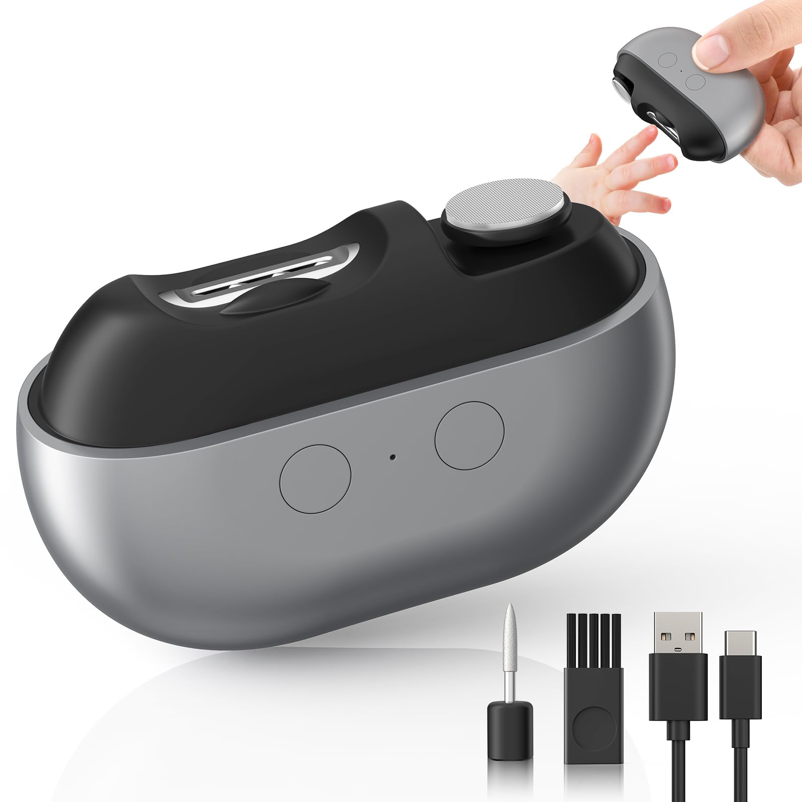 **Acina 2025 Upgraded Electric Nail Clipper with LED Light - USB Rechargeable Automatic Nail Trimmer for Baby, Kids, Adults & Seniors - Safe & Painless Fingernail Care (Black, Large) - Perfect for Travel, Home & Salon Use**
