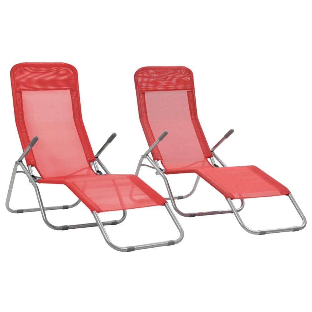 ZAMAX 2 Pack Folding Outdoor Sun Loungers - Lightweight Adjustable Backrest Recliner Chairs for Beach, Poolside, Camping, Travel & Backyard Relaxation | Portable Foldable Sunbed for Patio, Garden & Picnic (Red)