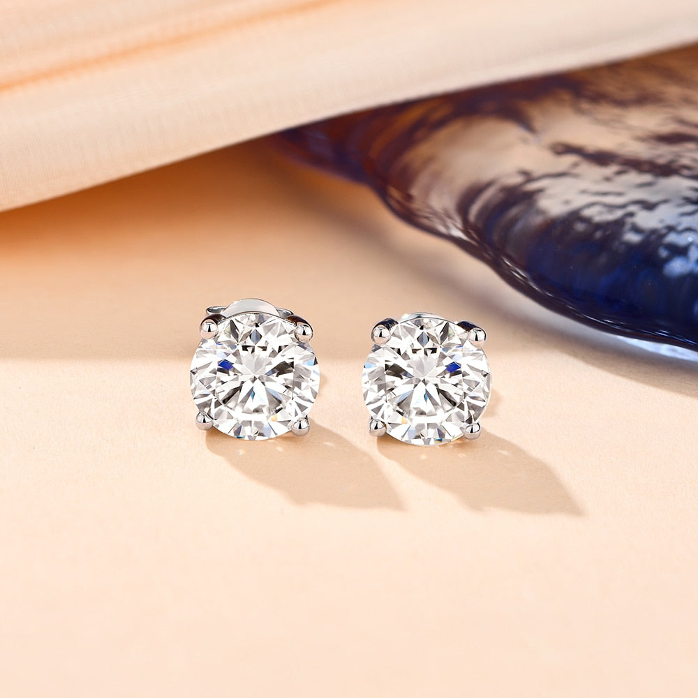 Moissanite Stud Earrings for Women - 1ct Round Cut Diamond Simulant Earrings | Hypoallergenic 14K Gold Plated | Perfect for Everyday Wear, Wedding & Gift Giving
