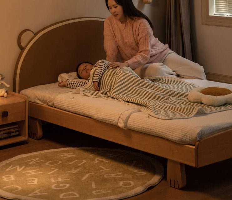 Solid Wood Bear Box Bed - Handcrafted from Premium Beech & Oak - Durable & Stylish Storage Solution for Kids' Rooms, Nurseries, and Cabin Decor