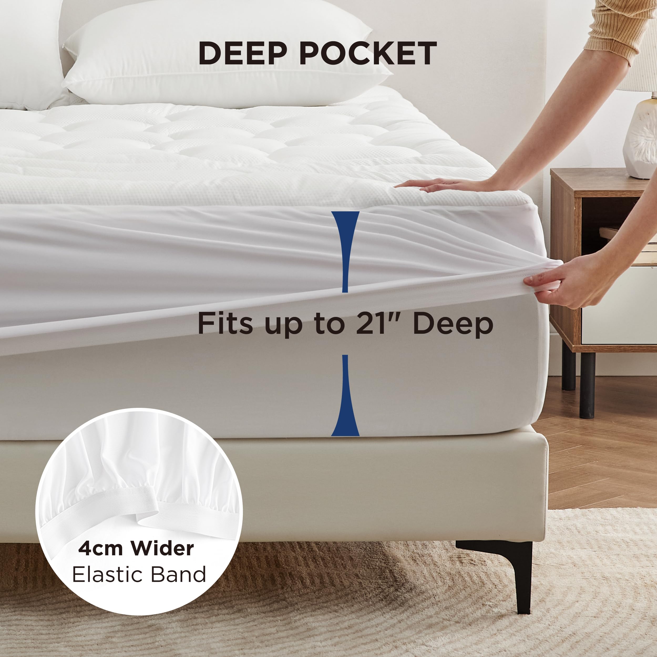 Bedsure Waterproof Mattress Protector Queen Size (60x80 Inches) - Quilted Fitted Mattress Pad Topper with 8-21