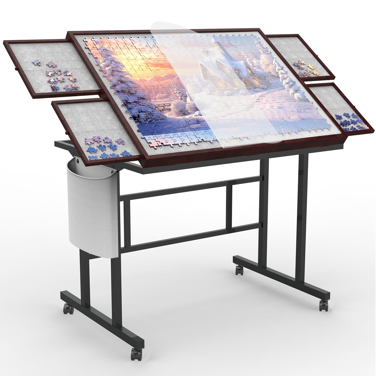 1500-Piece Jigsaw Puzzle Table with Adjustable Legs, Storage Pockets & Wheels - Premium Puzzle Board for Adults - Perfect for Family Game Nights, Home Decor & Relaxation Activities