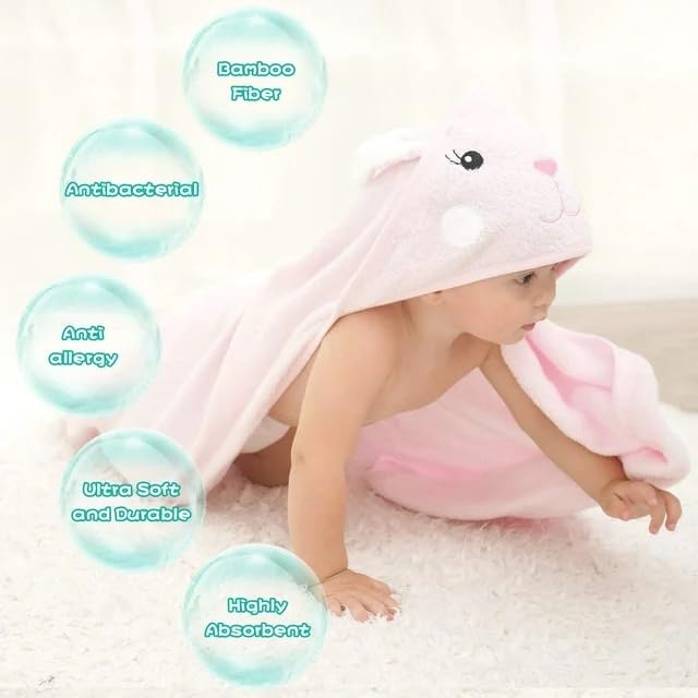 **Touchat Hooded Baby Towels - Soft, Hypoallergenic & Absorbent Bath Towels for Toddler, Infant & Newborn - Large 35.1
