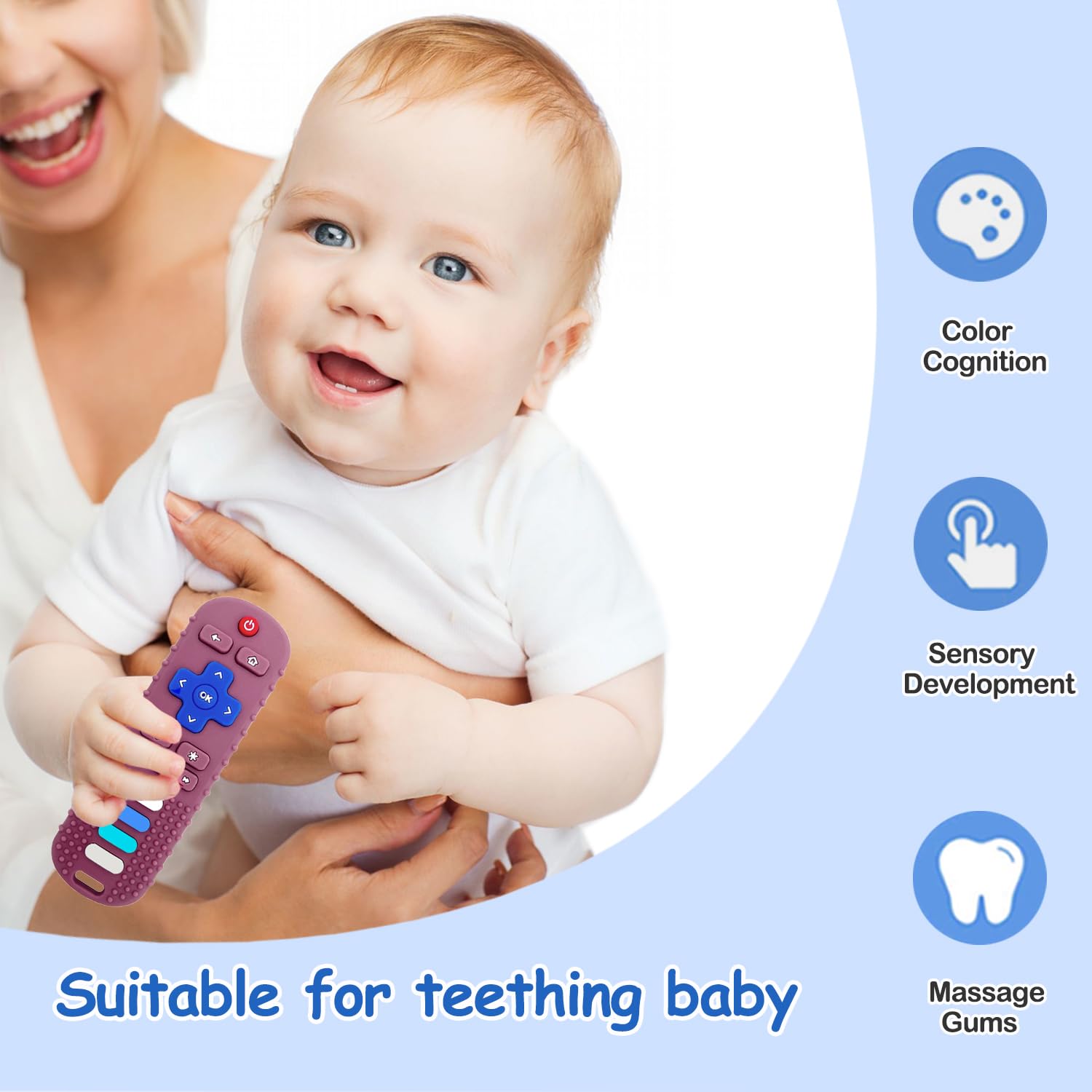 2 Pack Baby Teether Toys - TV Remote Control Shaped Silicone Teething Toys for Infants & Toddlers | Soothing Sore Gums, Safe Chewing Toy for Newborns & Crawling Babies | Perfect for Home, Travel & Daycare Use