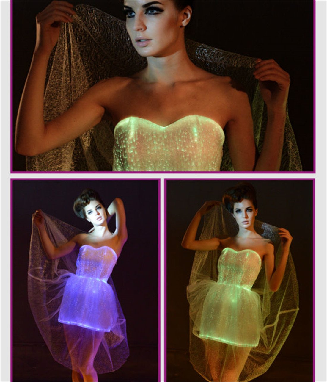 Glow in The Dark Strapless Lace Wedding Bridesmaid Dress - Backless Party & Dance Wear with Mobile APP Control (Size S, White) for Evening Events, Prom, and Special Occasions