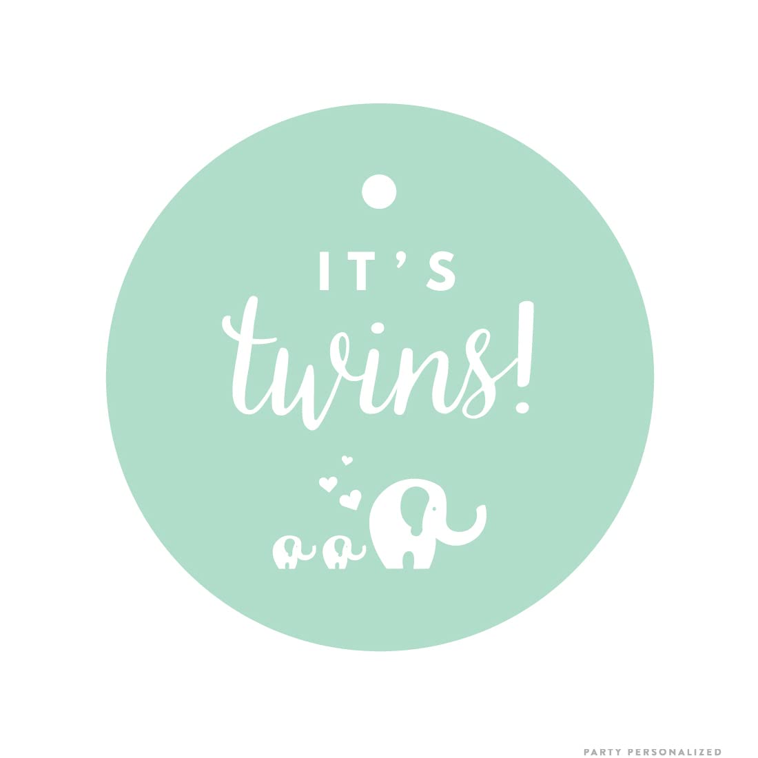 Andaz Press Round Circle Twins Baby Shower Tags - It's Twins! Solid Elephants Mint Green 24-Pack | Perfect for Gender Reveal, Baby Shower Decorations & Twin Themed Parties