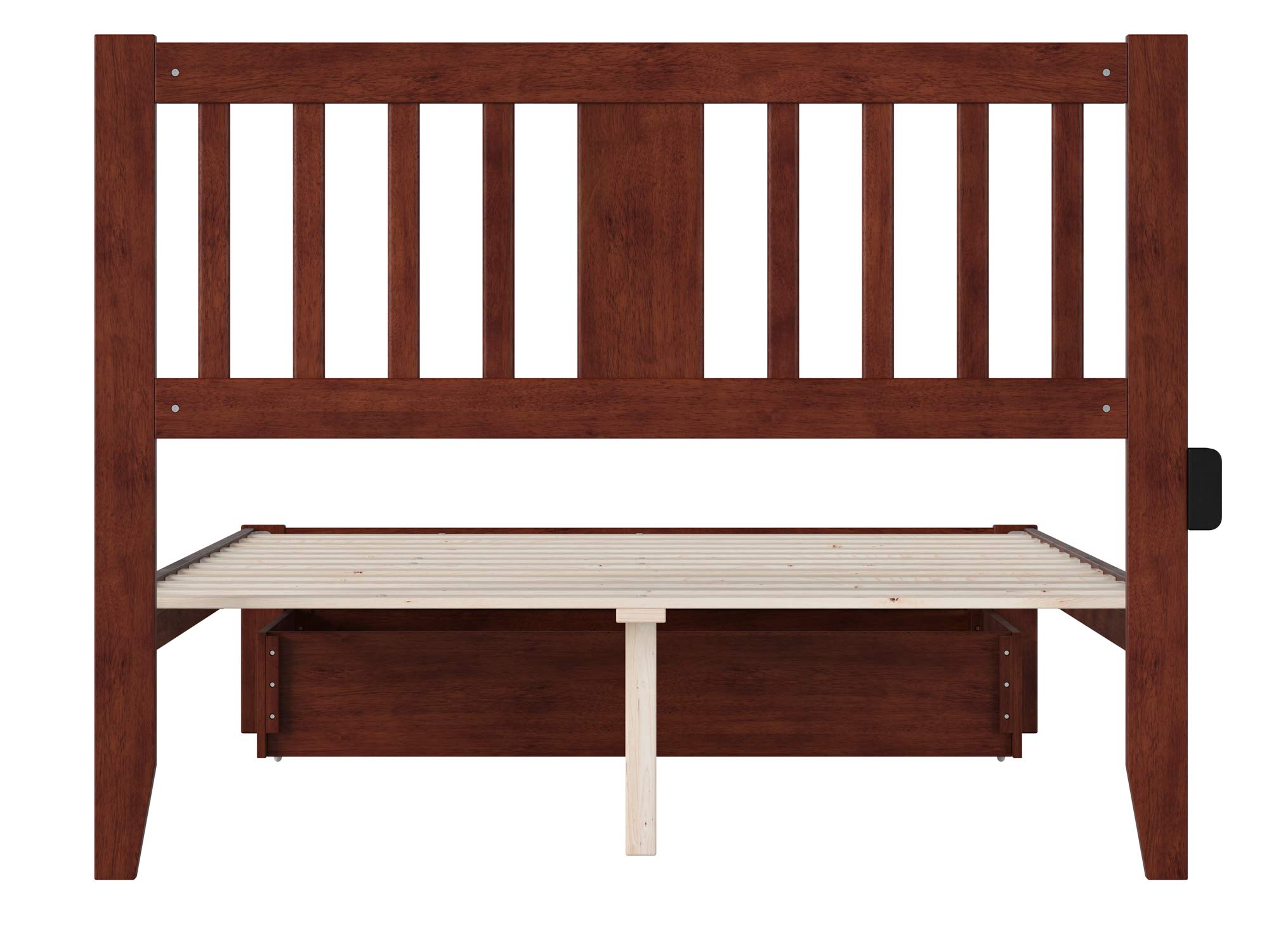AFI Tahoe Full Size Platform Bed Frame with Foot Drawer Storage & USB Charging Station - Solid Walnut Wood - Modern Bedroom Furniture for Small Spaces & Studio Apartments
