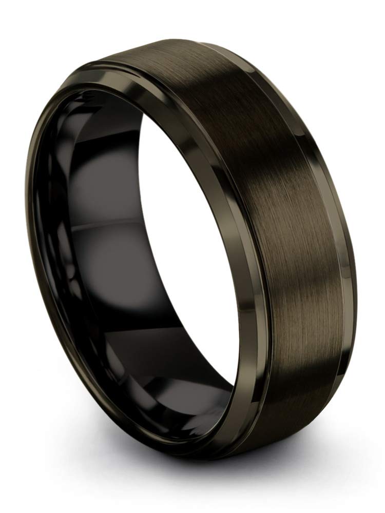 Premium Tungsten Carbide Wedding Band Ring for Men & Women - 8mm Blue Black Gunmetal with Step Edge, Brushed & Polished Finish - Custom Engraved for Anniversary & Engagement - Perfect for Everyday Wear, Special Occasions & Gift Giving