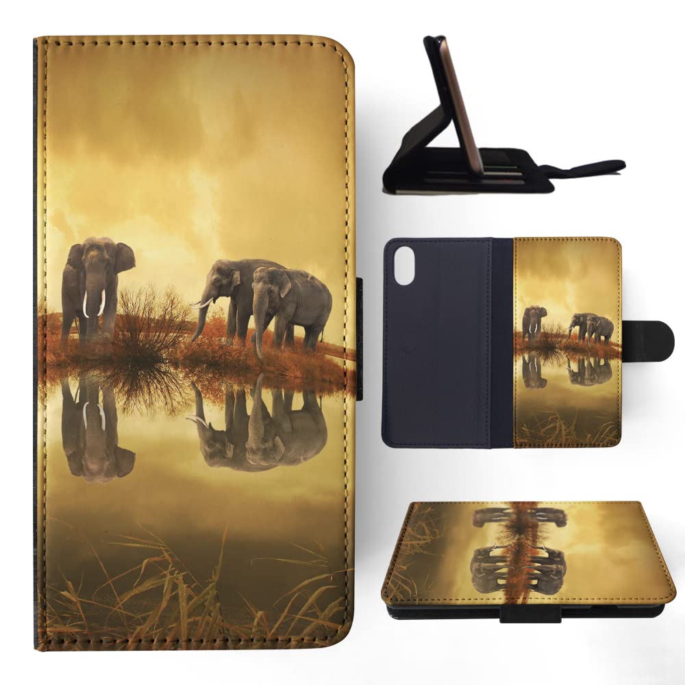 African Elephant Family by Lake Flip Wallet Phone Case for Apple iPhone X/Xs - Stylish & Protective Cover for Everyday Use, Travel, and Outdoor Adventures