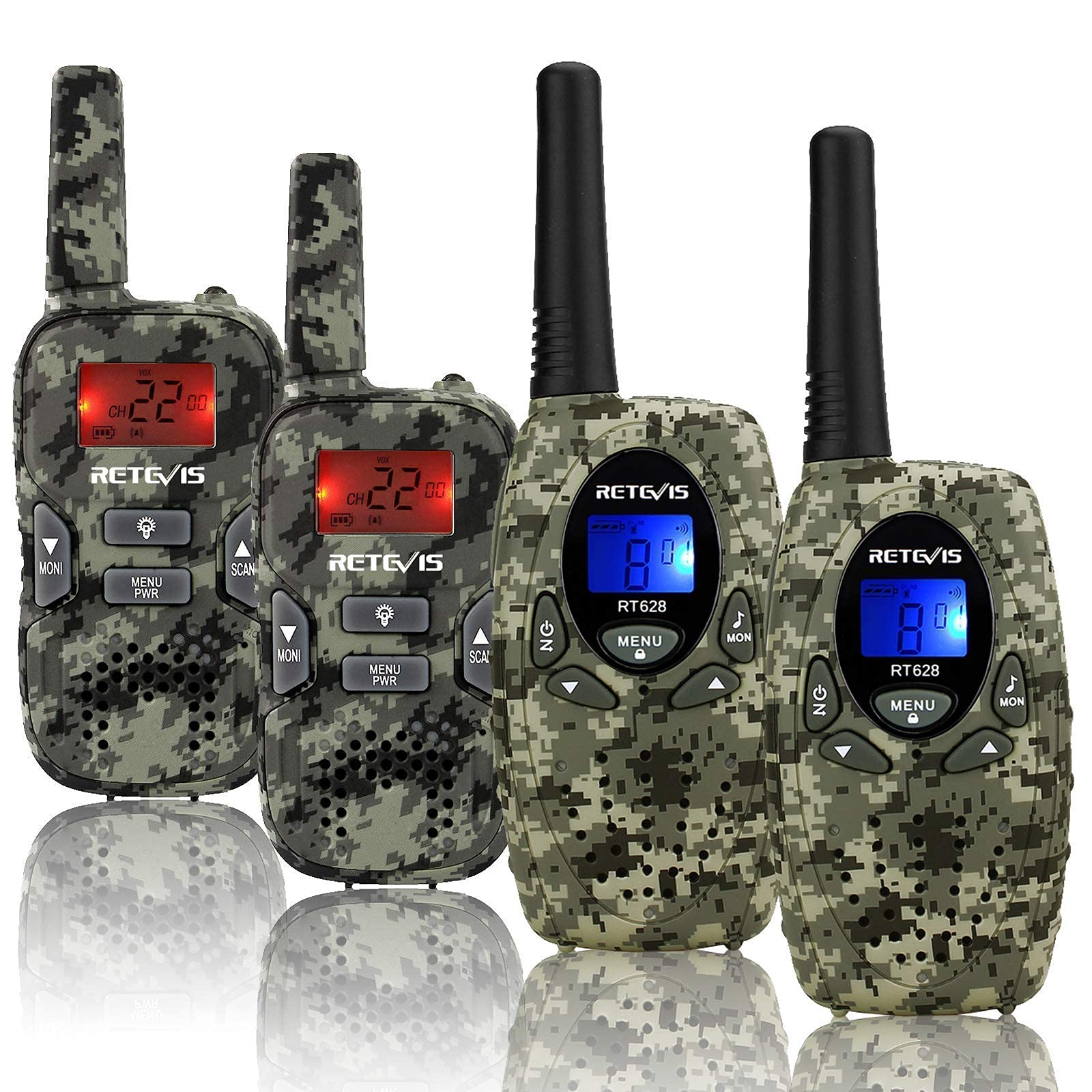 Retevis RT628 & RT33 Kids Walkie Talkies Set (4 Pack) - Best Birthday Gifts for Boys & Girls Ages 5-12 | Outdoor Adventure, Camping, Hiking & Backyard Play Toys
