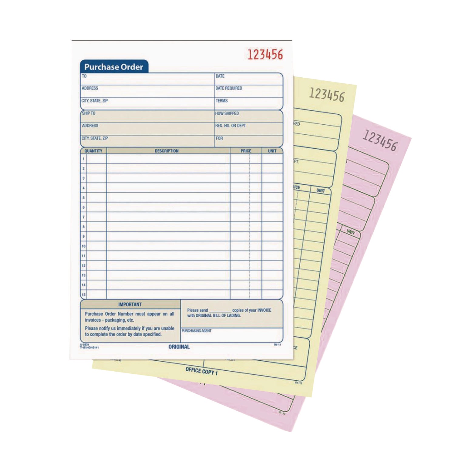 Adams® Multipart Carbonless Purchase Order Pad - 3-Part NCR Forms, 8.38