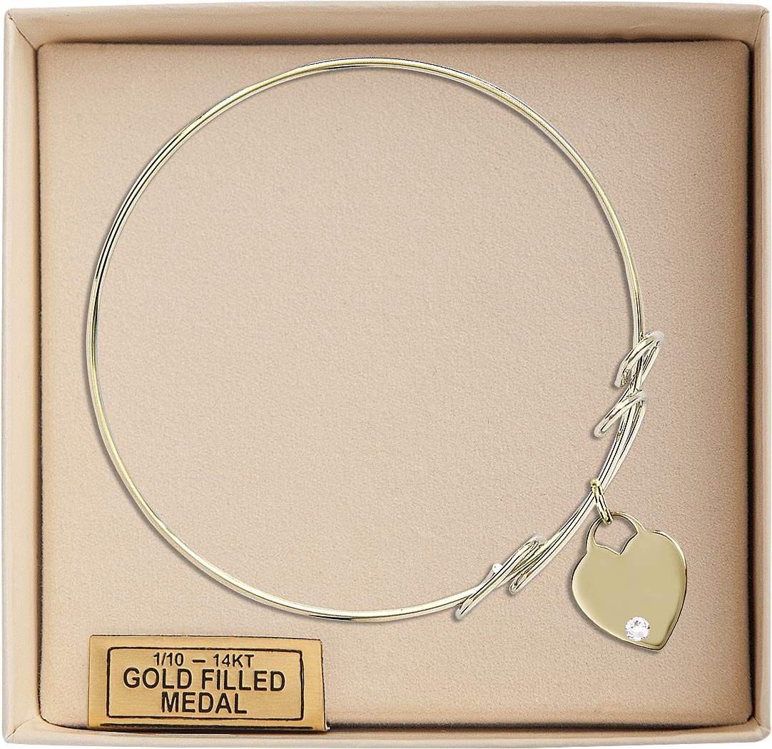 8 Inch Round Double Loop Bangle Bracelet with Heart Charm & April Birthstone Crystal - Elegant Jewelry for Women, Perfect for Birthday Gifts, Anniversaries & Special Occasions