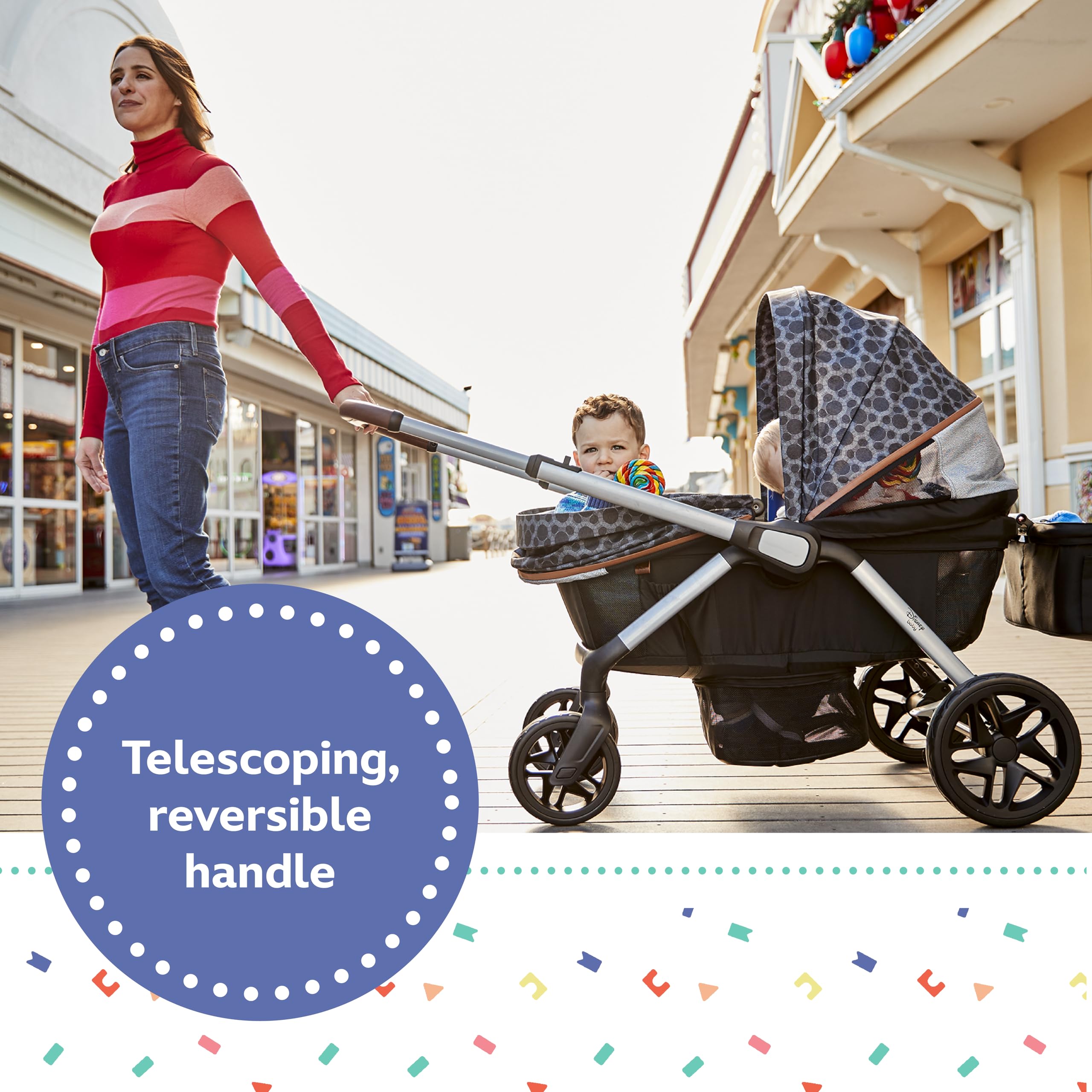 Disney Baby Summit Wagon Stroller for 2 Kids - Double Seater with Removable Child Tray & 2 Cup Holders - Mickey Mouse Design - Perfect for Park Outings, Shopping & Family Walks
