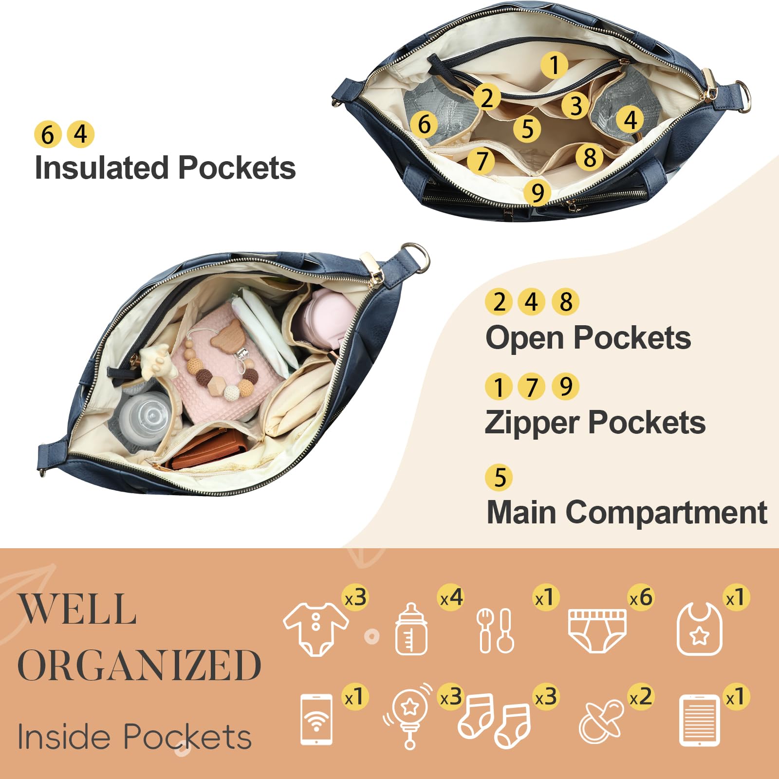 Premium Leather Diaper Bag Backpack by Miss Fong - Stylish Baby Diaper Tote for Moms, Waterproof & Spacious Organizer - Perfect for Travel, Daycare, and On-the-Go Parenting