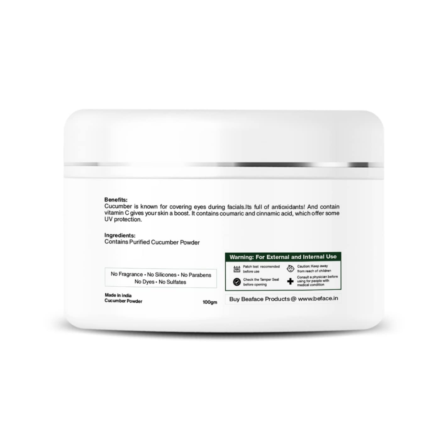 Beaface Cucumber Face Pack Powder - Natural Skin Brightening & Hydrating Facial Mask for Glowing Complexion | Perfect for Spa Day, Self-Care Routine & Skin Rejuvenation