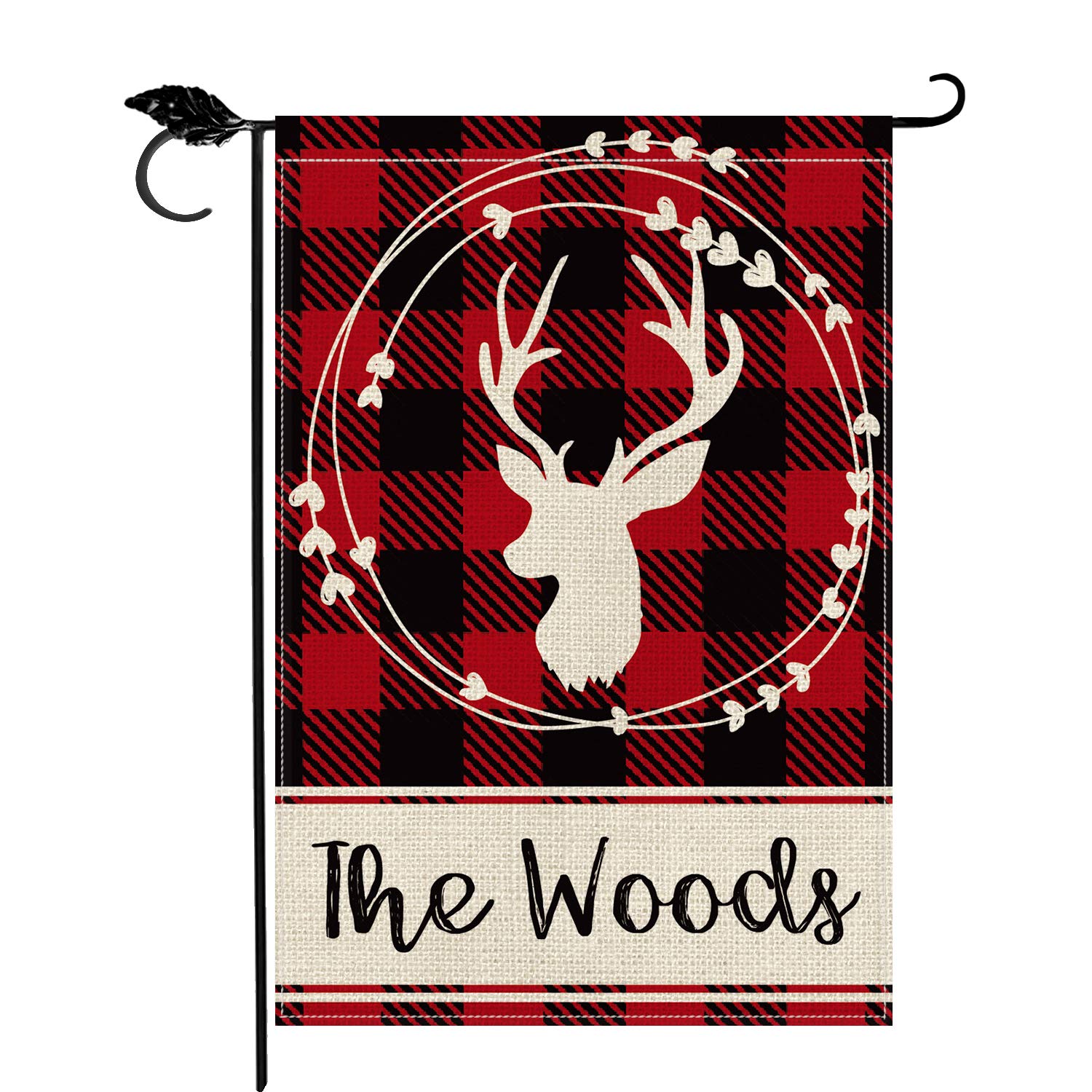 Custom Personalized Deer Antlers Garden Flag - Double Sided 12x18 Inch Buffalo Plaid with Family Name - Rustic Farmhouse Burlap Outdoor Yard Decoration for Porch, Lawn, and Seasonal Home Decor