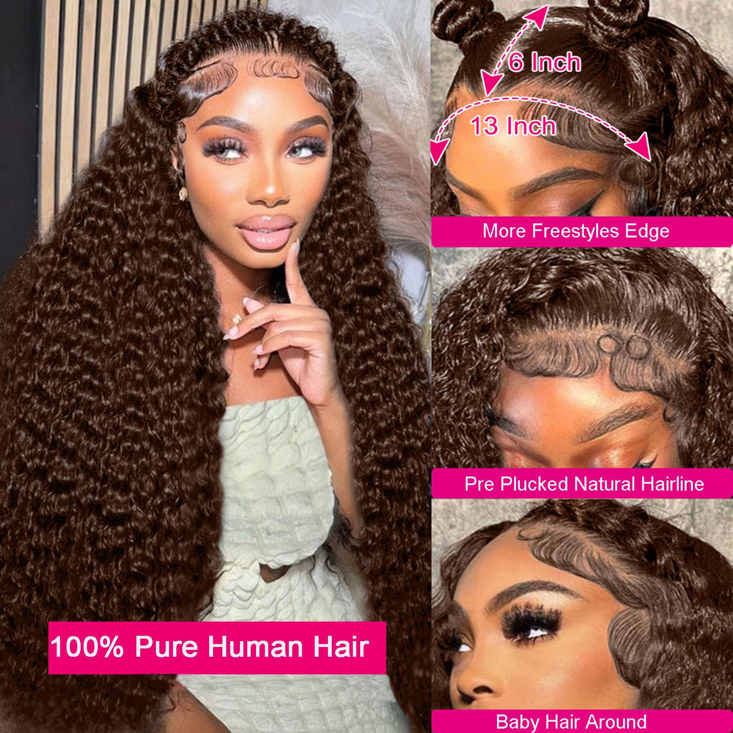 200 Density Chocolate Brown 13x6 Deep Wave Lace Front Wig - 100% Human Virgin Hair with HD Transparent Lace & Pre-Plucked Hairline for Women | Natural Wet & Wavy Curls, 28 Inch Length | Perfect for Daily Wear, Parties, Cosplay and Special Occasions