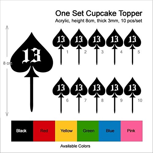 Lucky Number 13 Silhouette Acrylic Cupcake Toppers - 10 Pack for Wedding, Birthday Party Decorations - Perfect for Anniversary Celebrations, Baby Showers & Dessert Table Displays