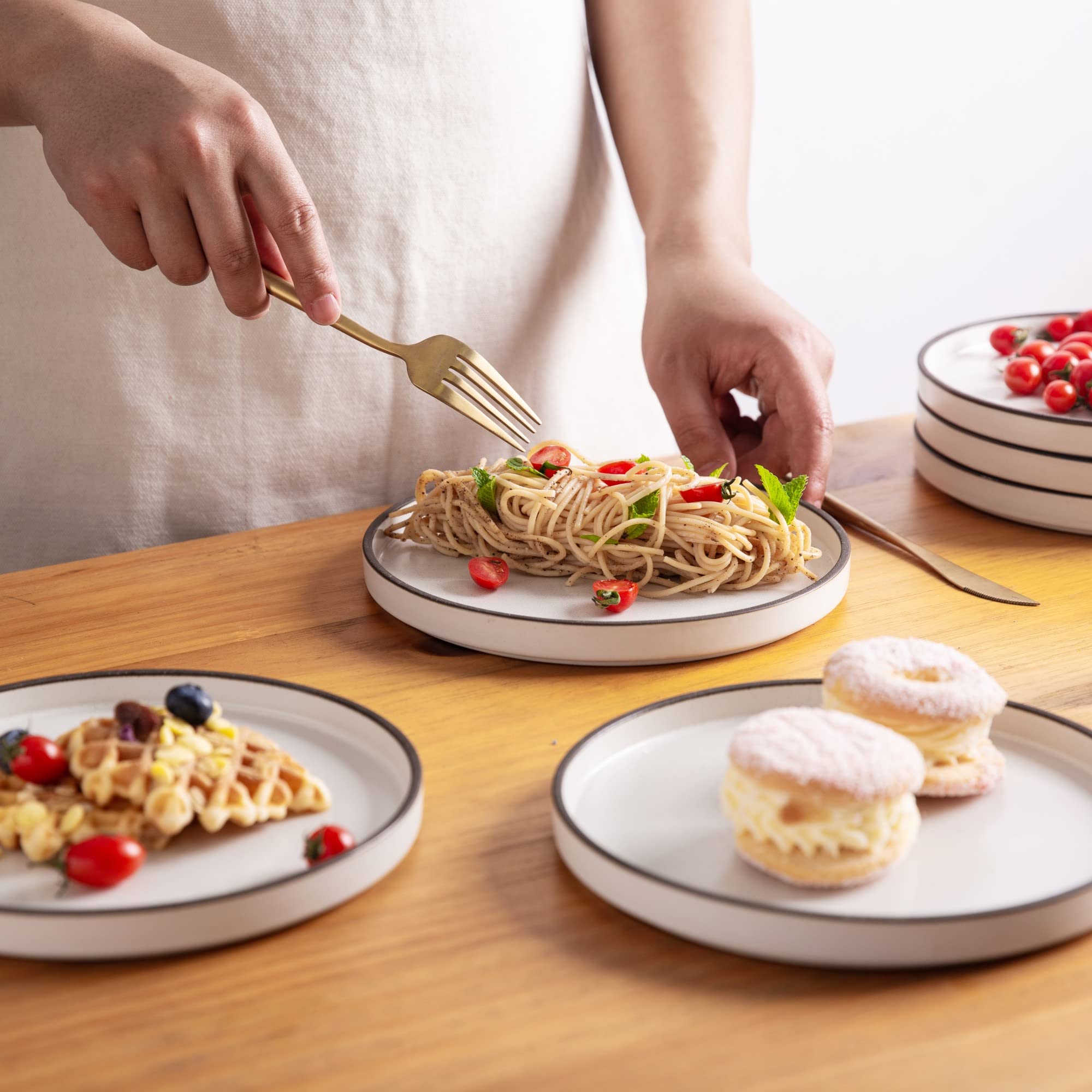 LERATIO 8-Inch Ceramic Salad Plates Set of 6 - Microwave, Dishwasher & Oven Safe - Scratch Resistant Matte White Dinnerware - Perfect for Restaurants, Home Dining & Party Serving