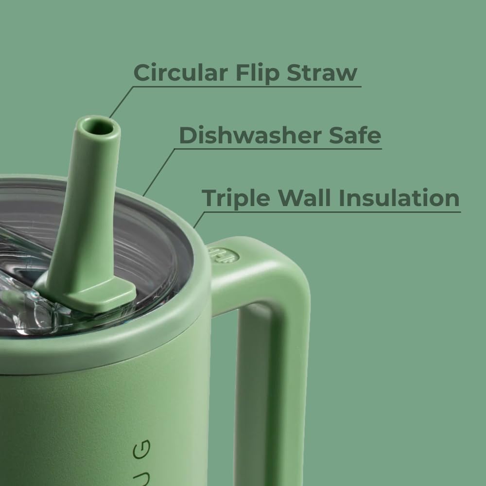 HydroJug Traveler - 32 oz Insulated Stainless Steel Water Bottle with Handle & Flip Straw - Leak Proof, Fits in Cup Holder - Reusable Travel Tumbler with Rubber Base - Perfect Gift for Women & Men (Sage Green) - Ideal for Gym, Hiking, Office & Outdoor Activities