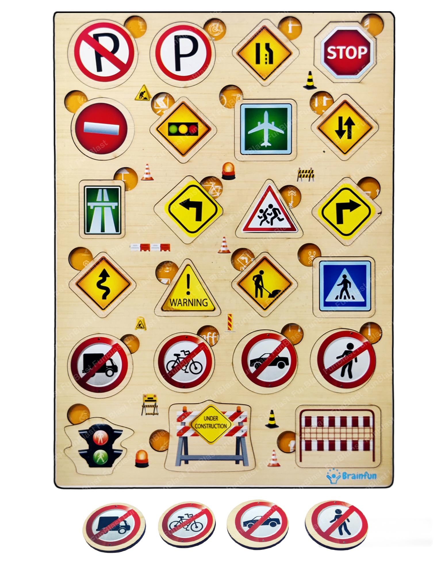 FunBlast Wooden Road Safety Signals Learning Board - Colorful Educational Toy for Kids, Boys & Girls | Traffic Sign Puzzle for Early Childhood Learning & Playroom Activities