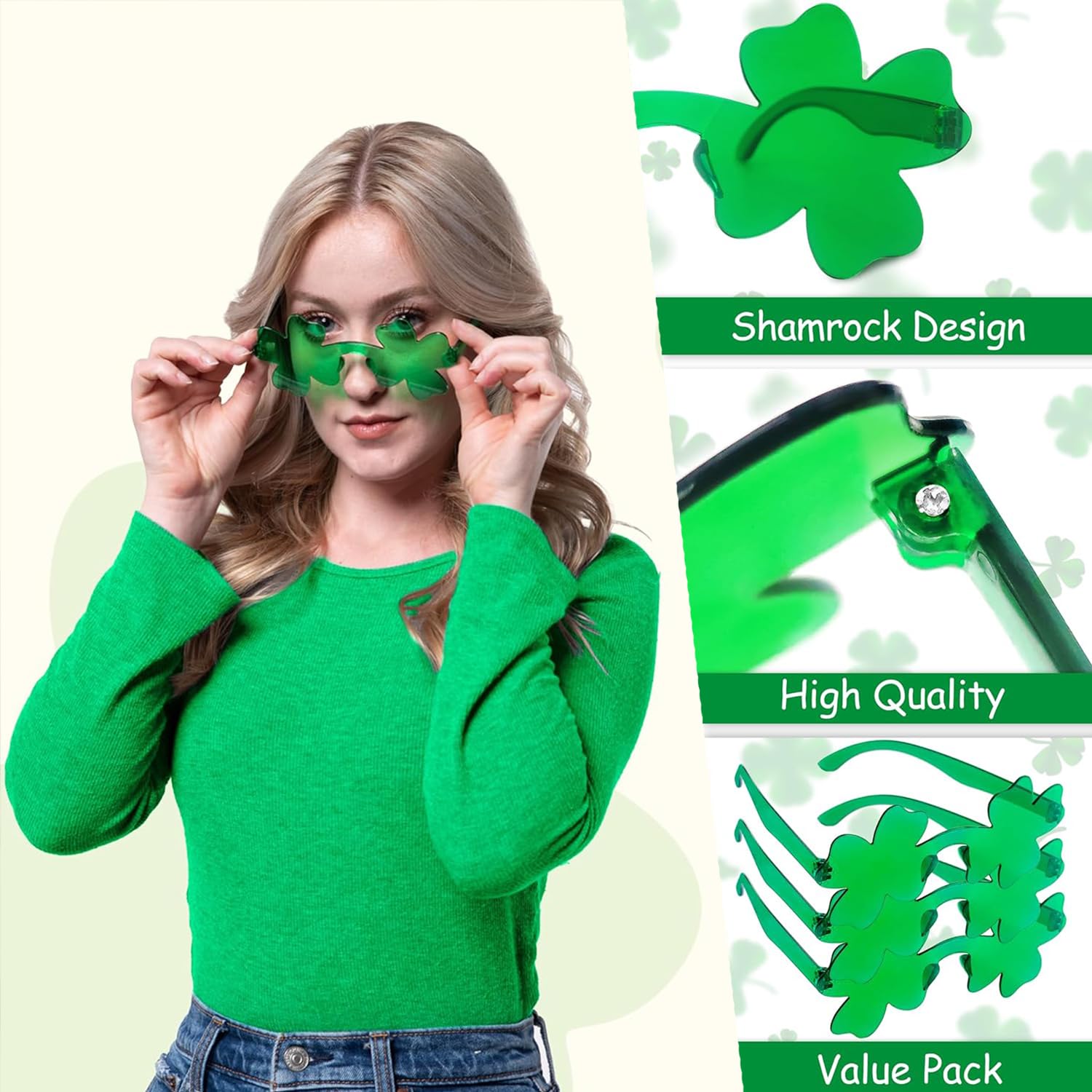 24/12/8/4PCS Shamrock Glasses for St. Patrick's Day - Fun Green Party Accessories for Women & Men - Perfect for Irish Themed Parties, Parades & Pub Crawls