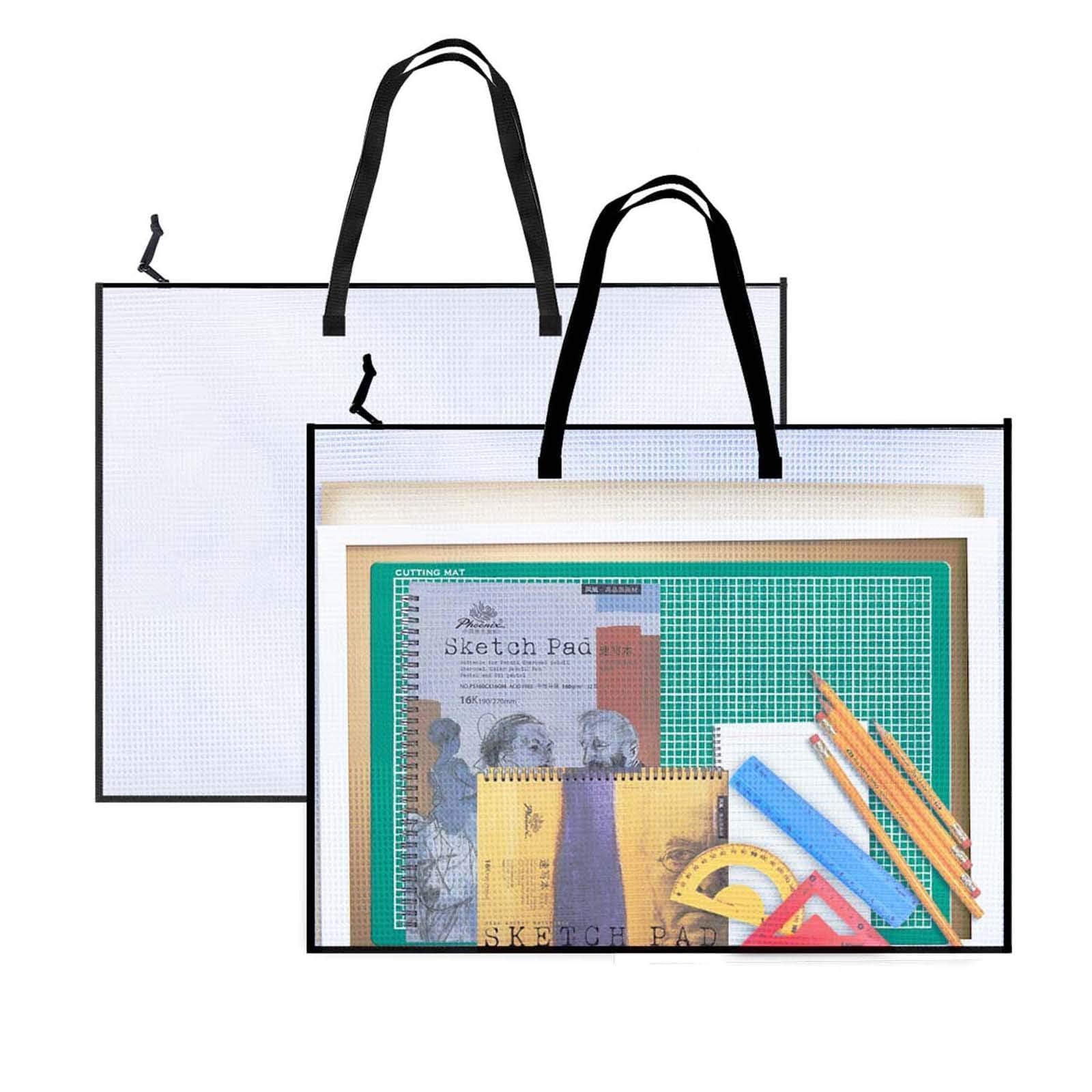 2 Pack 19x25 Inch Art Portfolio Bags with Handle & Zipper - Vinyl Mesh Artwork Storage Case for Bulletin Boards, Scrapbooks, Posters - Perfect for Artists, Students & Teachers (School, Office, Studio Use)