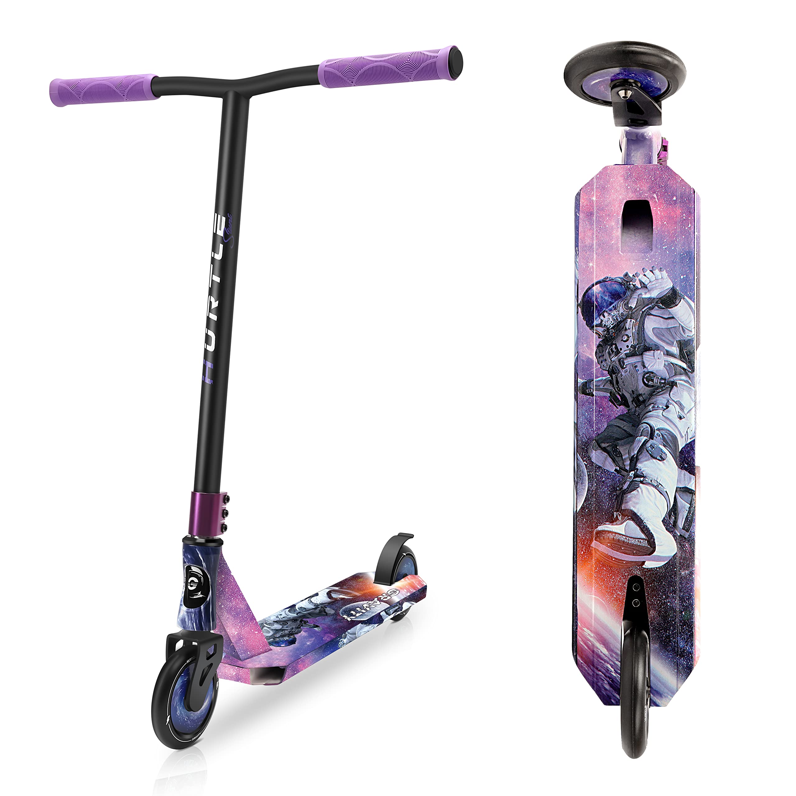Lightweight Freestyle Kick Scooter for Kids & Teens - Alloy Deck, High Impact Wheels, ABEC-9 Bearings | Lab Tested Safety Certified | Perfect for Street Tricks, Skate Parks & Commuting (Gravity in Space Design)