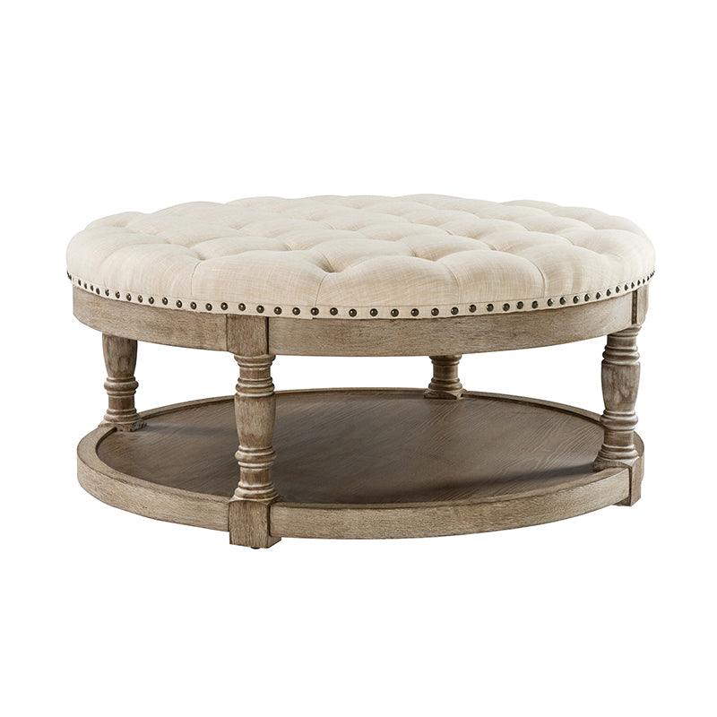 Danilynn Tufted Round Cocktail Ottoman Coffee Table - Stylish Footrest & Side Table for Living Room, Bedroom & Lounge Areas