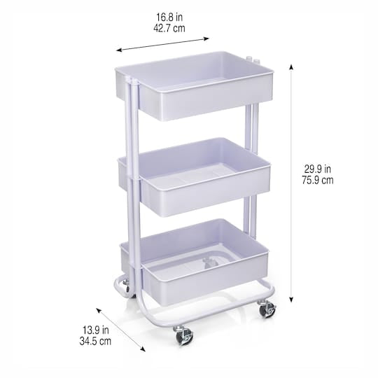 3-Tier Rolling Cart with Wheels - Sturdy Metal Utility Cart for Kitchen, Bathroom, Office & Dorm Organization - Space Saving Storage Solution in Elegant Lilac Color - Perfect for Organizing Supplies, Books & Beauty Products